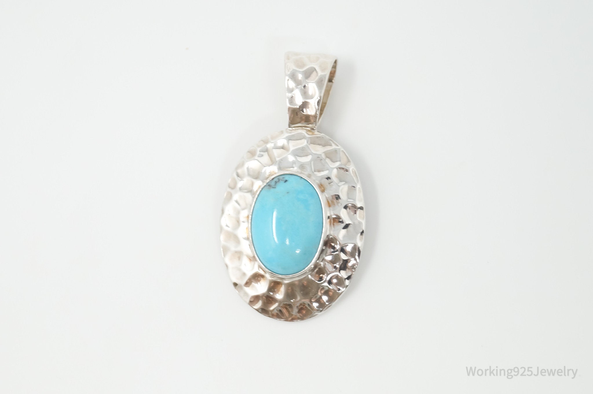 Vintage Southwestern Turquoise Hammered Sterling Silver Necklace Pendant