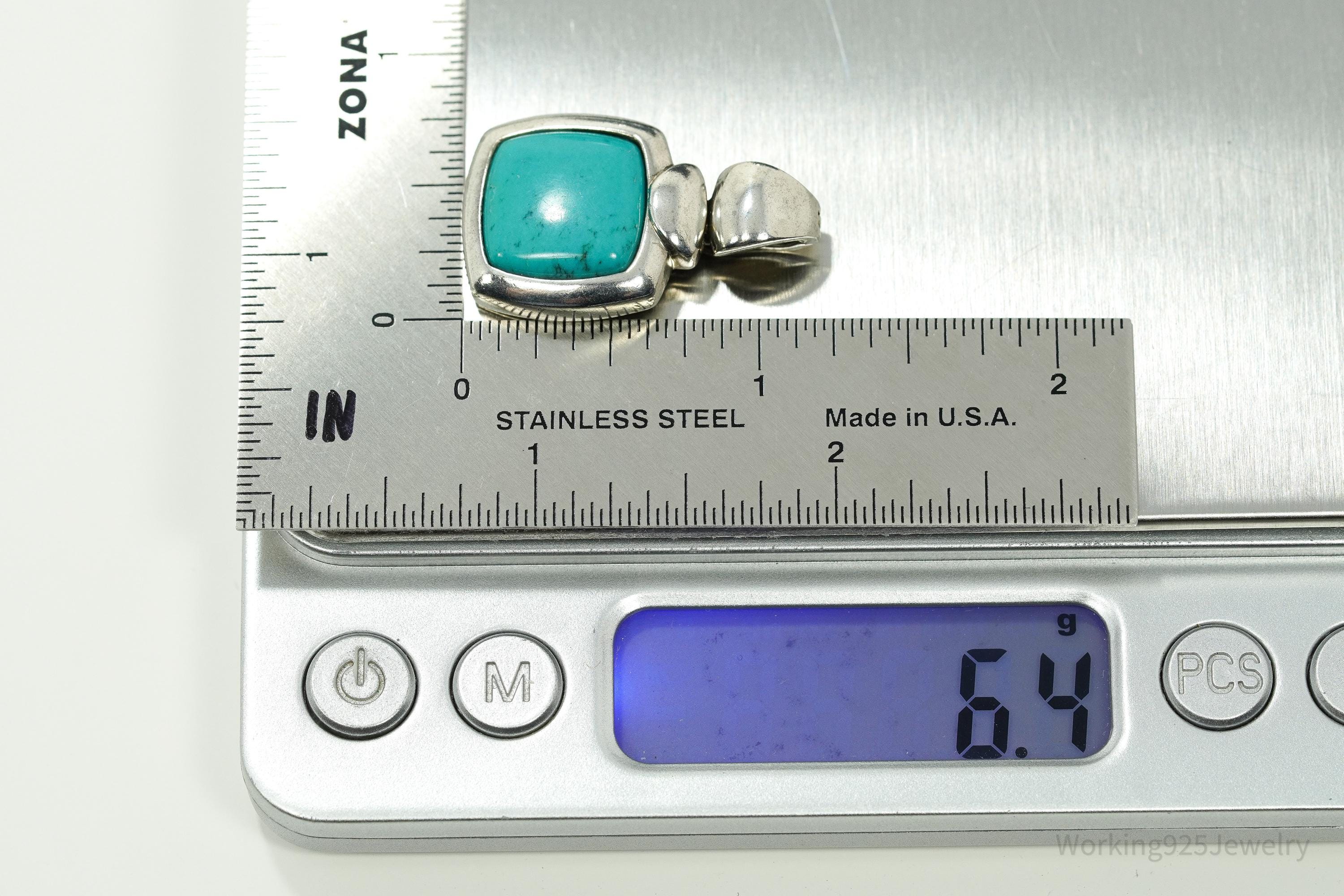 Vintage Blue Turquoise Sterling Silver Pendant 1.25"