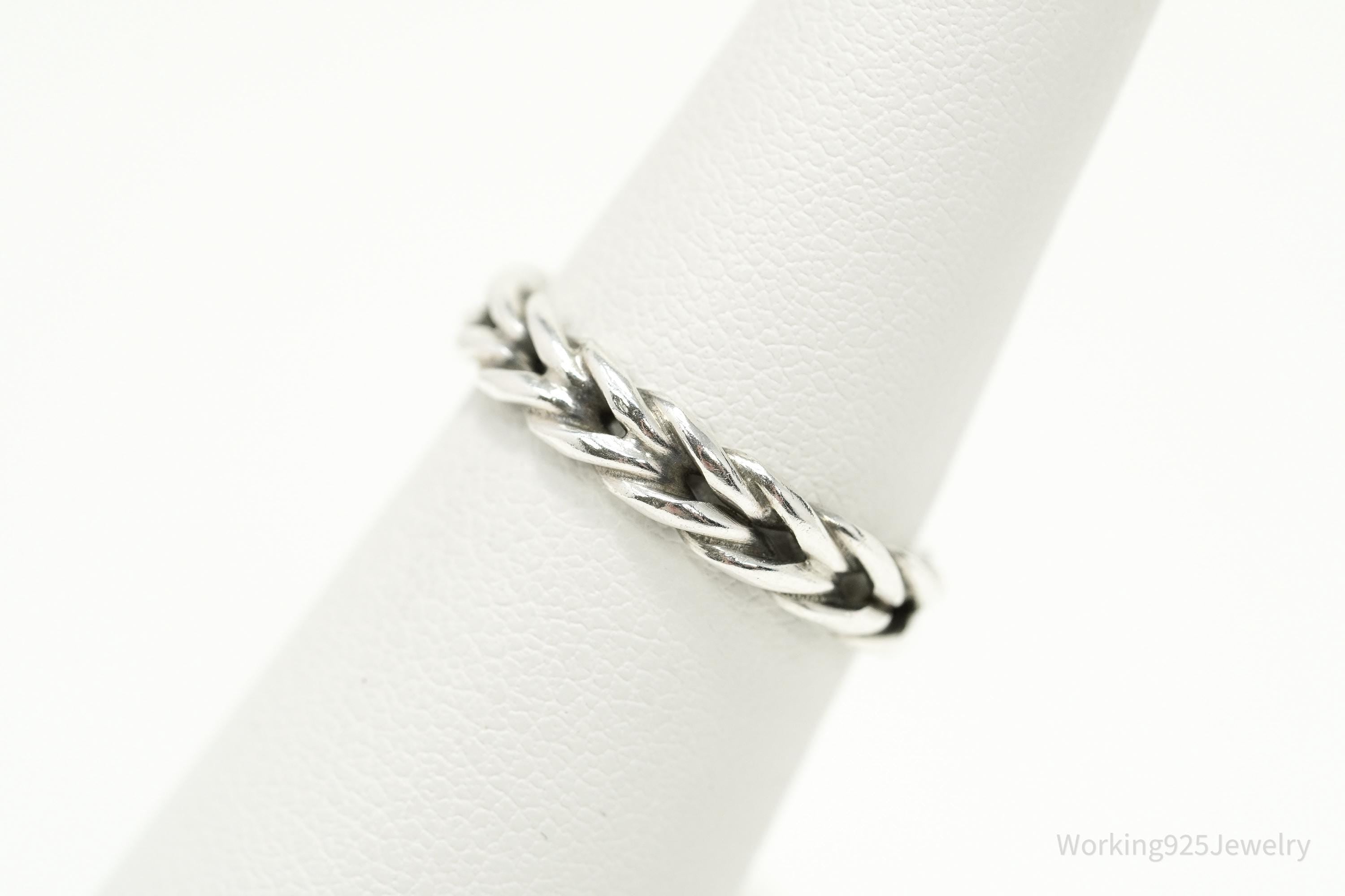Vintage Weave Braid Rope Silver Band Ring - Size 5.75