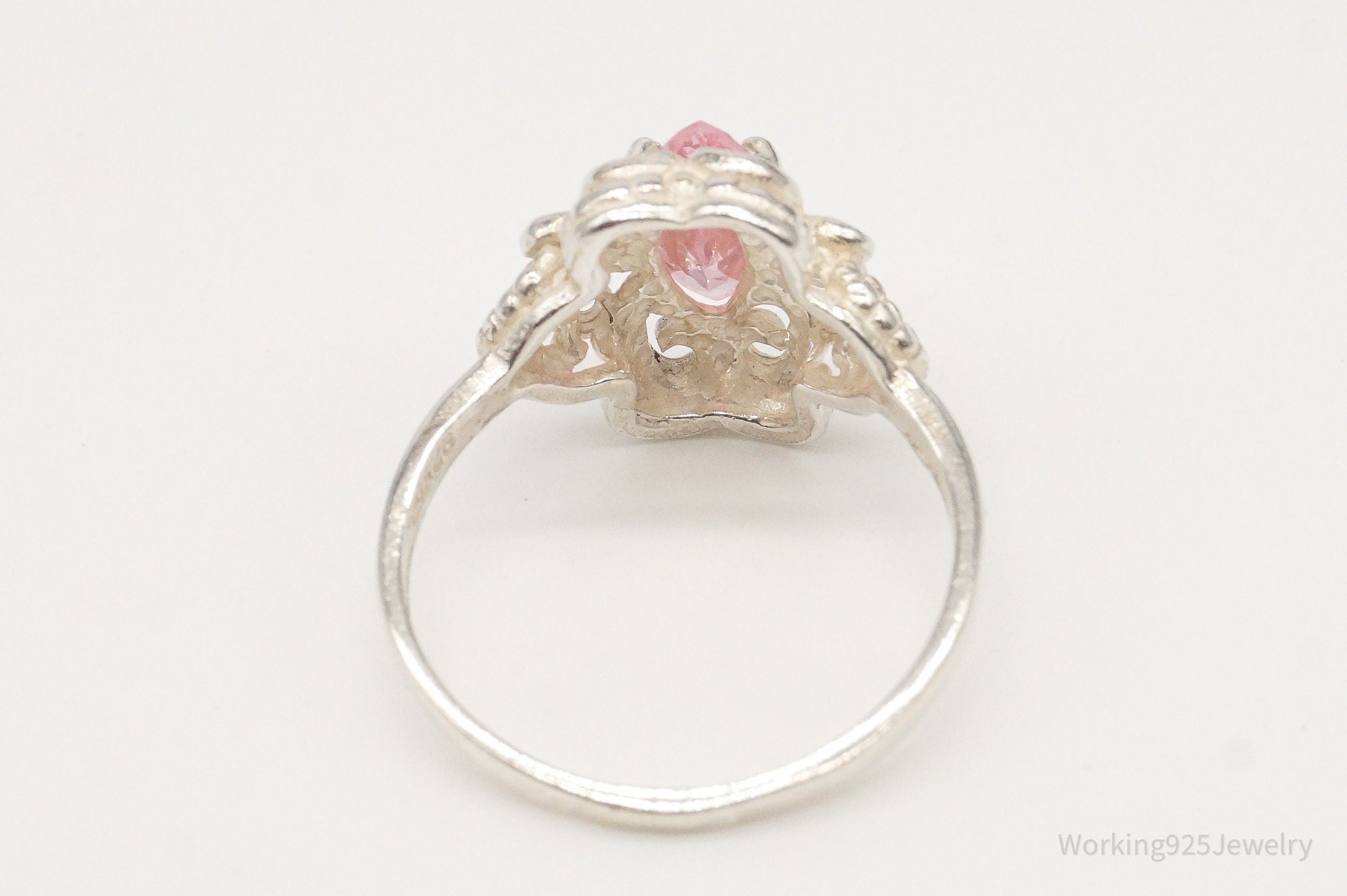 Vintage Pink Cubic Zirconia Sterling Silver Ring - Size 9.25