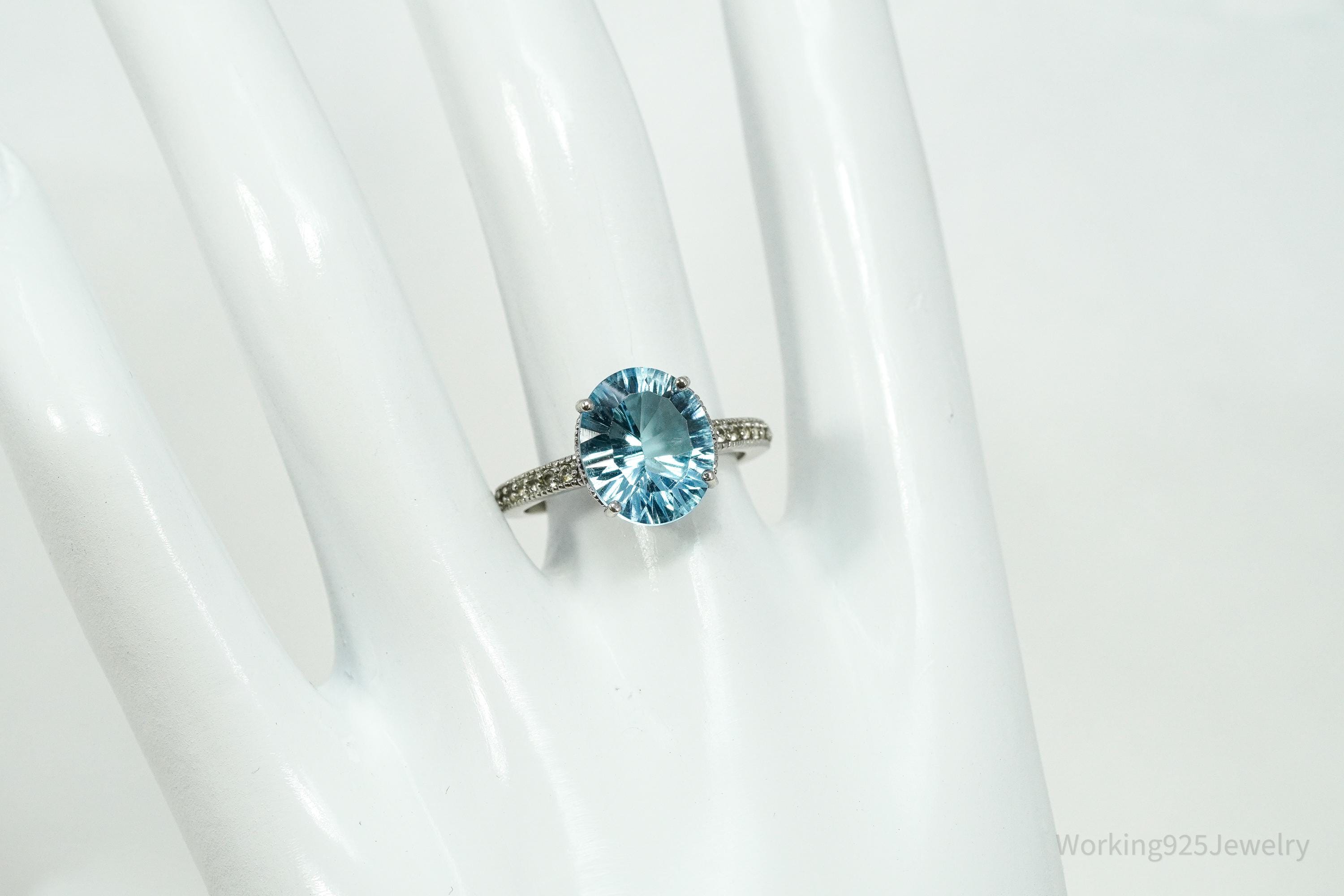 Vintage Blue & White Topaz Sterling Silver Ring - Size 7.25