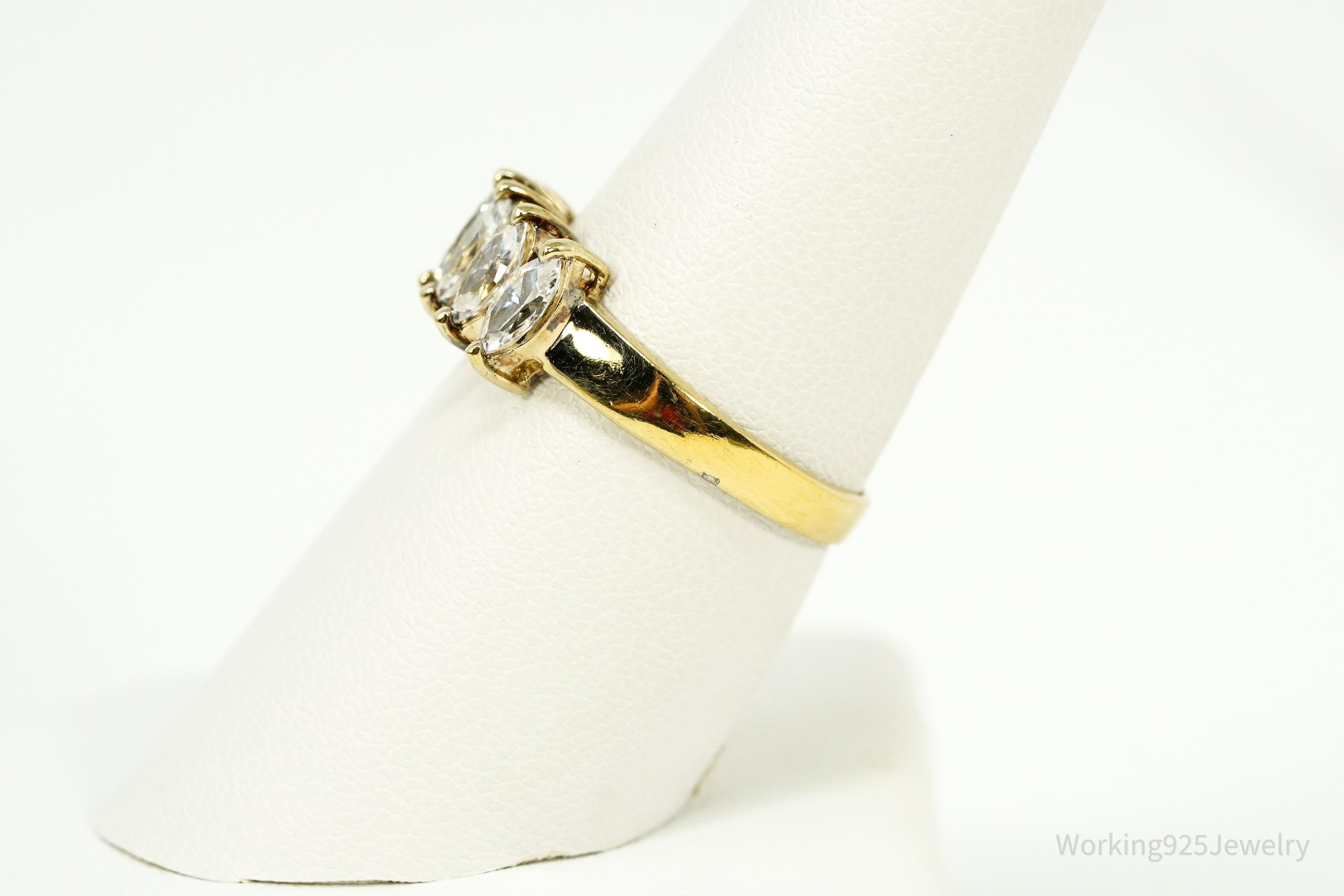Vintage Diamonique Cubic Zirconia Gold Vermeil Sterling Silver Ring - Size 8.25