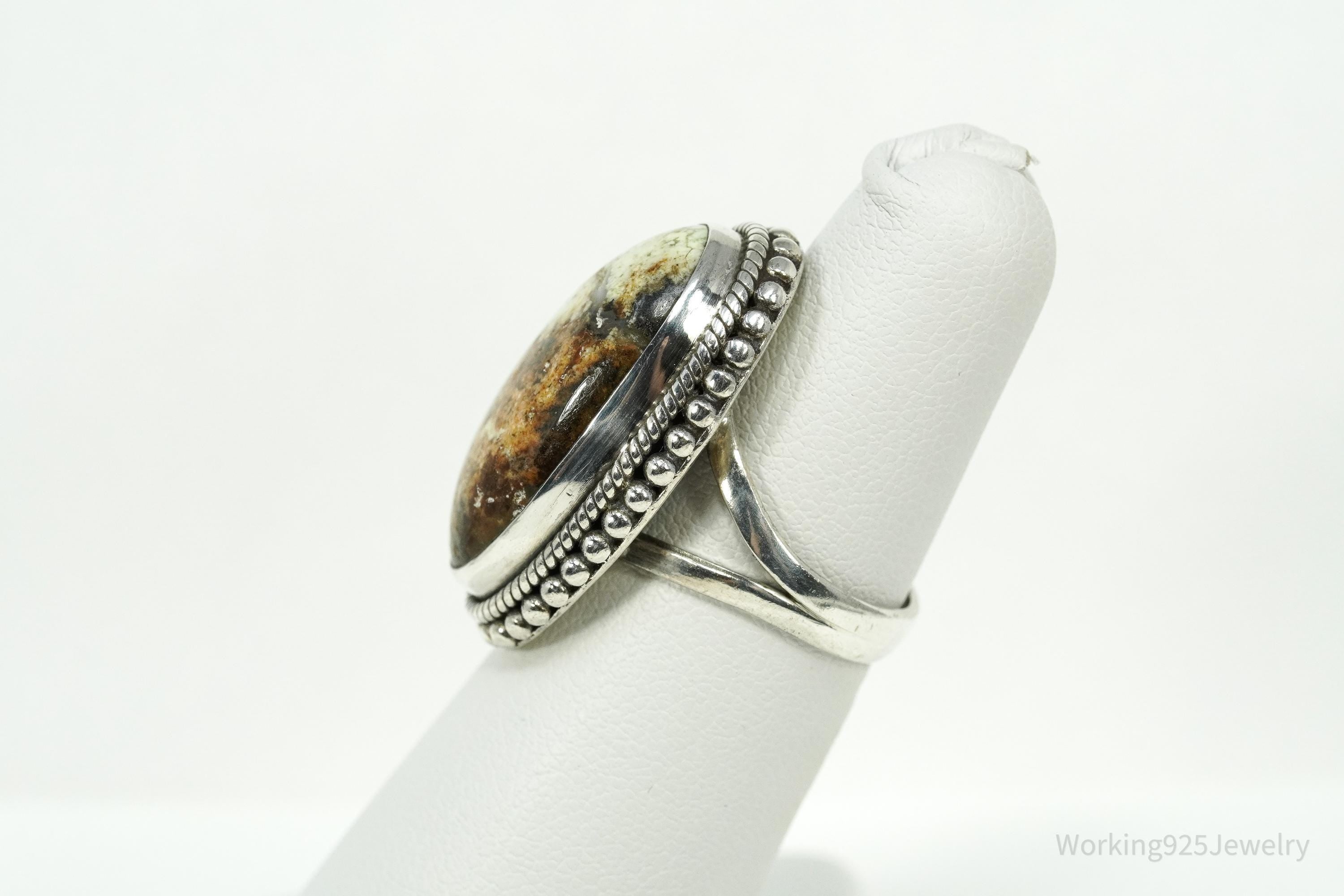 Vintage Native Large Gaspeite Sterling Silver Ring - Size 5.5