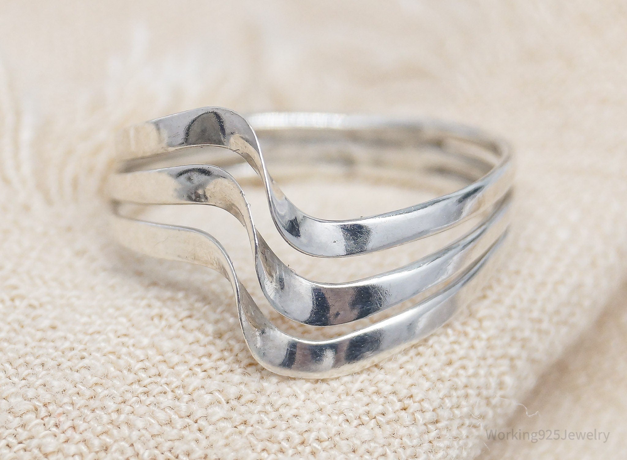 Vintage Mexico Modernist Waves Sterling Silver Ring - Size 6.75