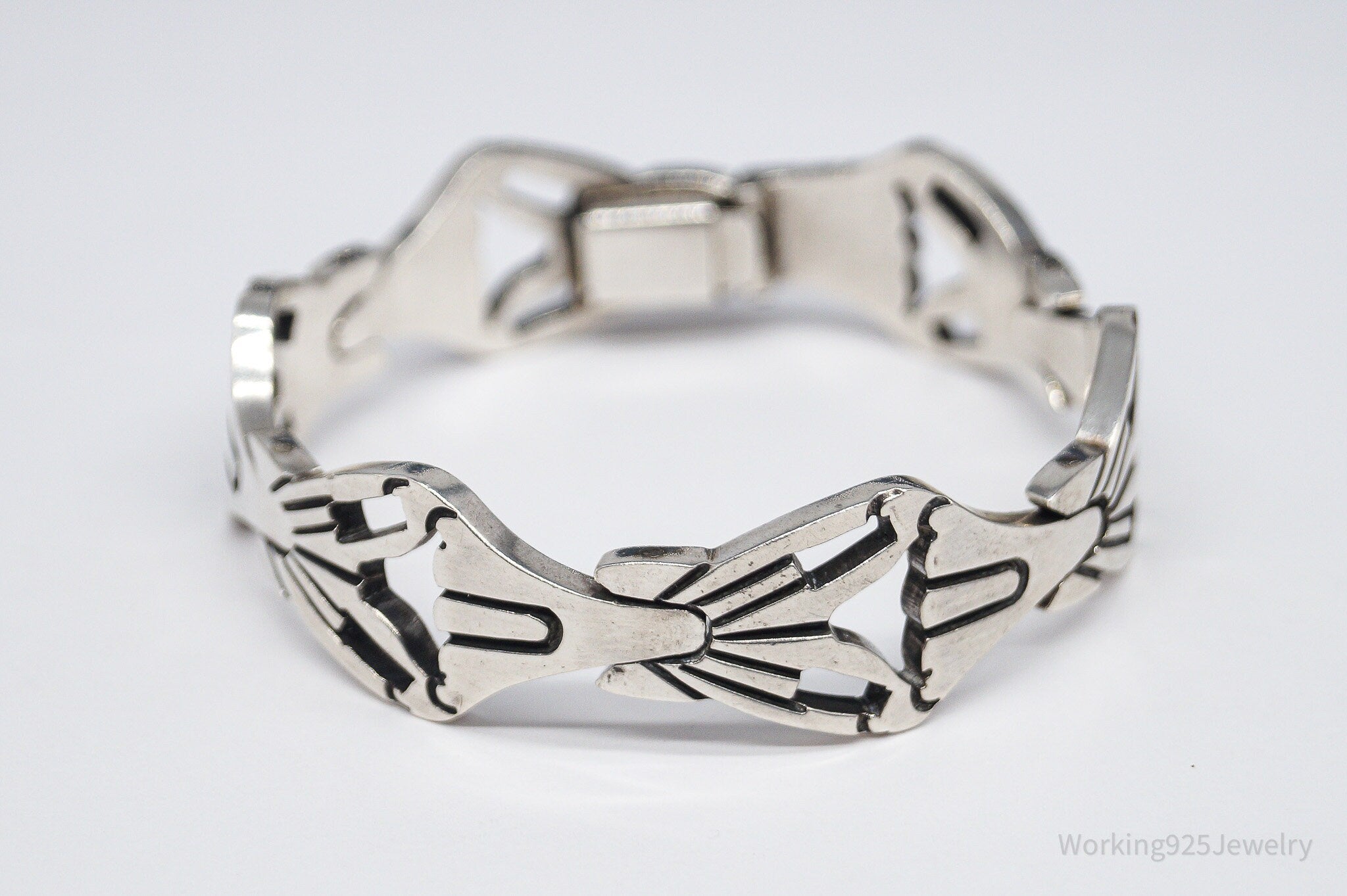 Vintage Mexico Modernist Sterling Silver Bracelet - 6.75"