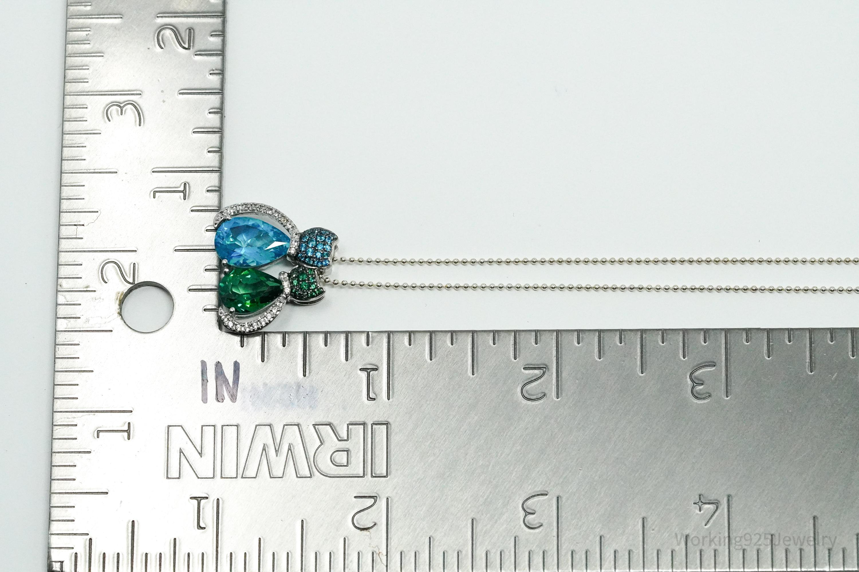 Vintage Lab Emerald Sterling Silver Necklace 18"