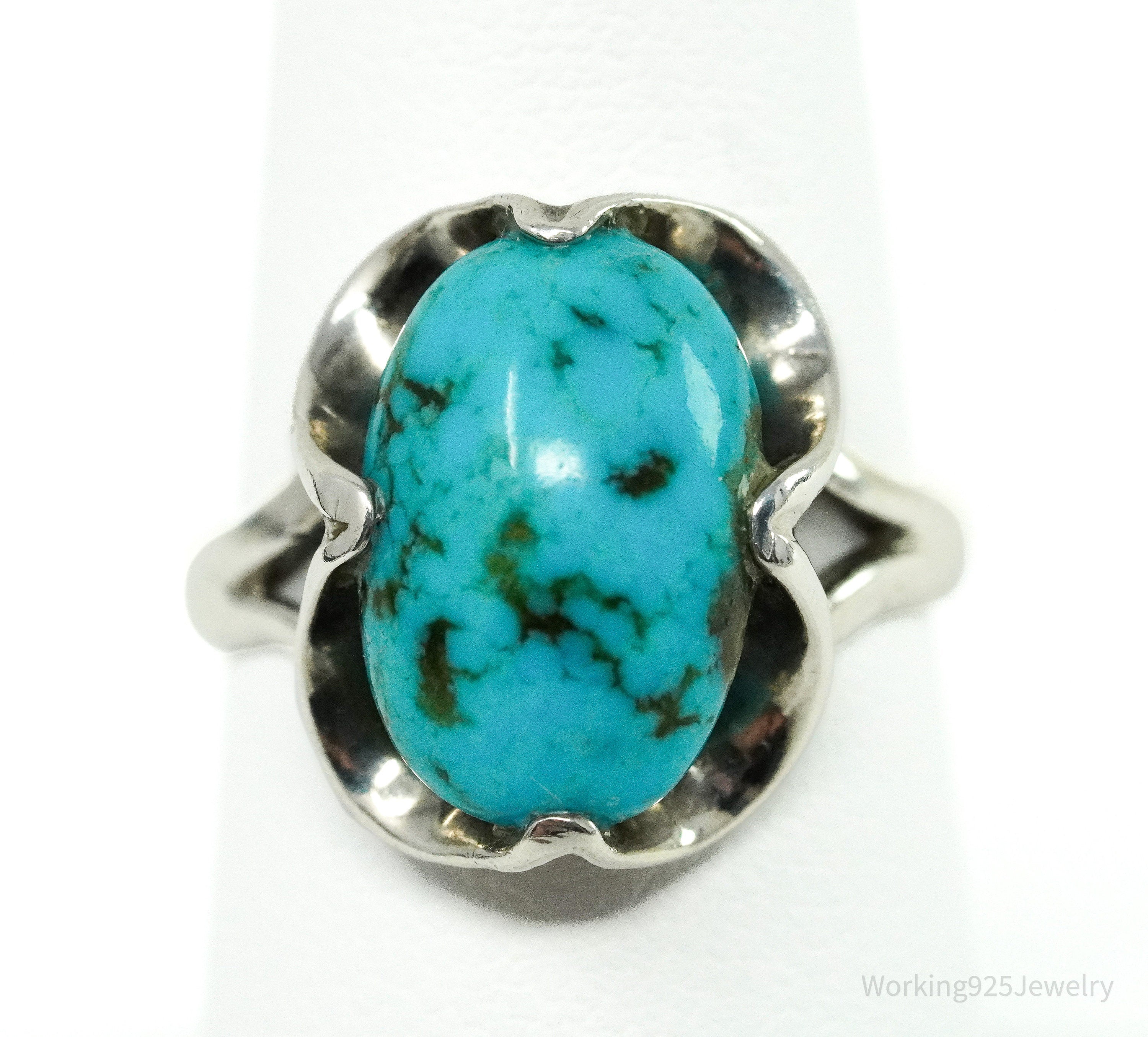 Vintage Western Turquoise Sterling Silver Ring - Size 6.75