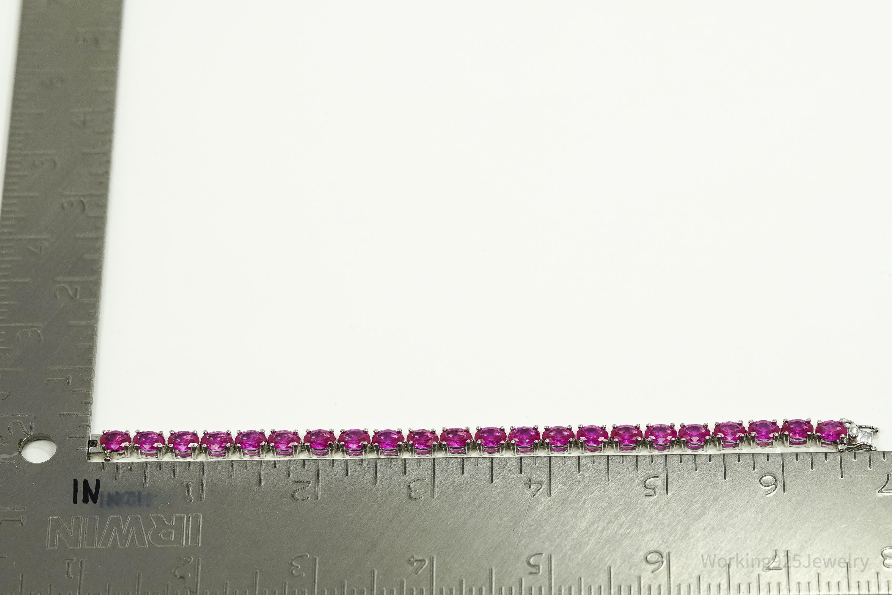 Designer BBJ Lab Sapphire Sterling Silver Tennis Bracelet 6 5/8"