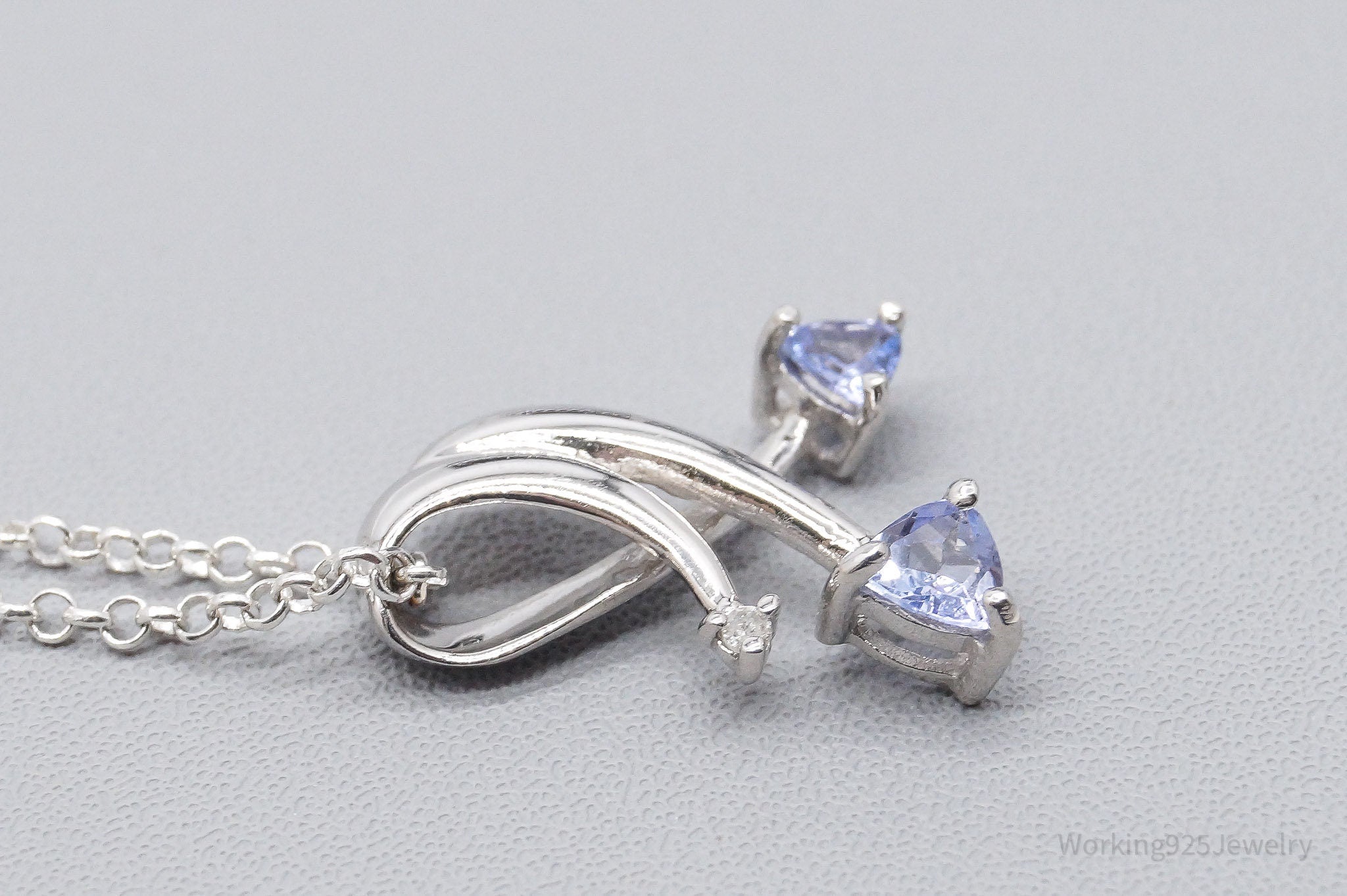 Tanzanite & Diamond 10K White Gold Over Sterling Silver Necklace 18"