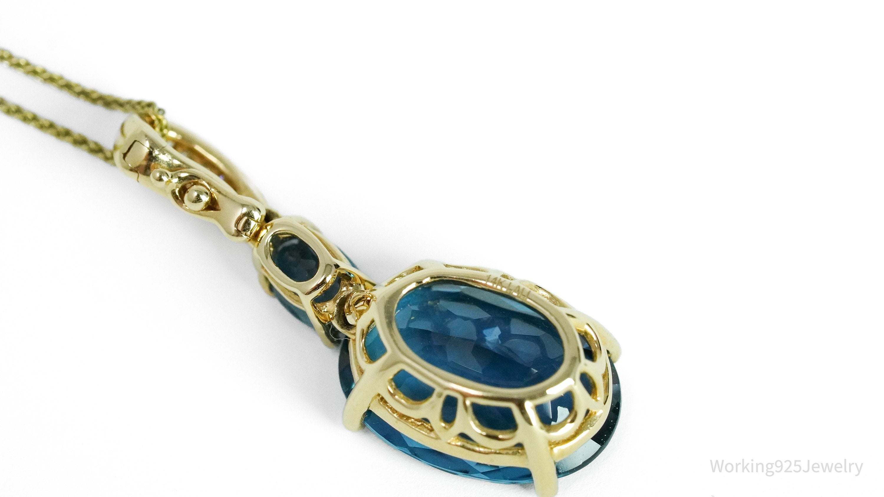 14K Yellow Gold, Diamond & Topaz Pendant Necklace 18"