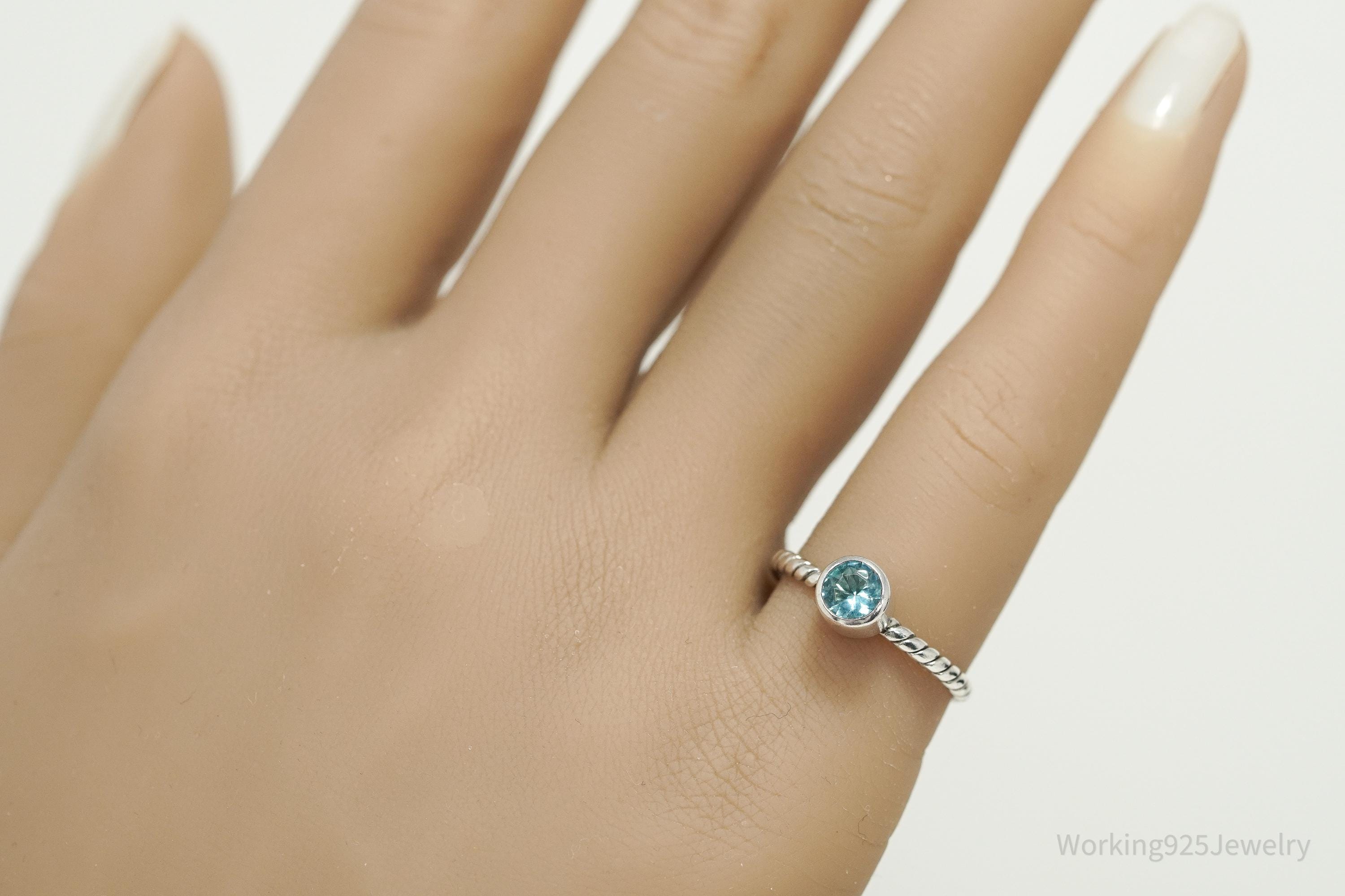 Vintage Blue Topaz Sterling Silver Ring - Size 6.5