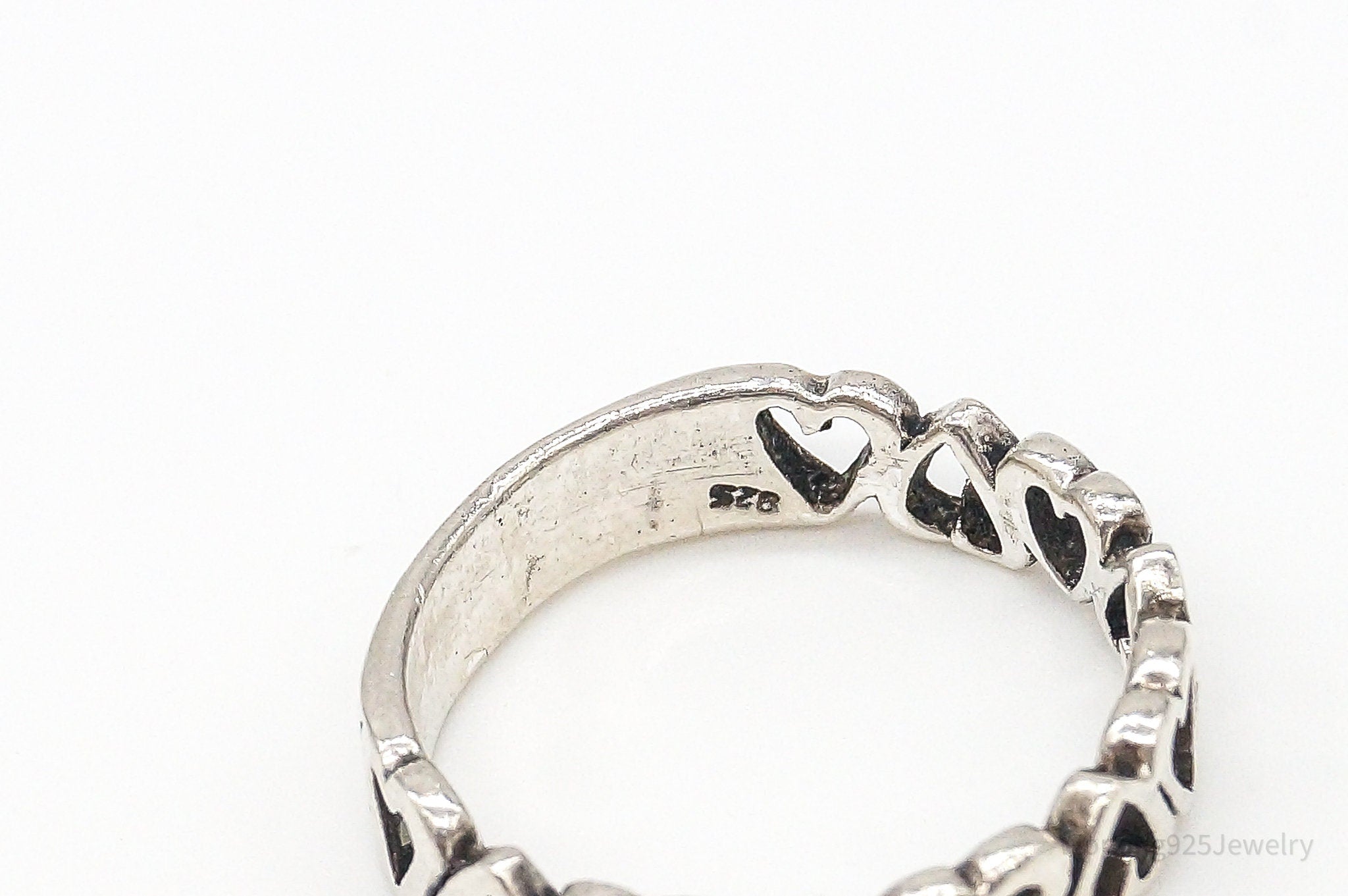 Vintage Open Hearts Sterling Silver Band Ring - Size 8