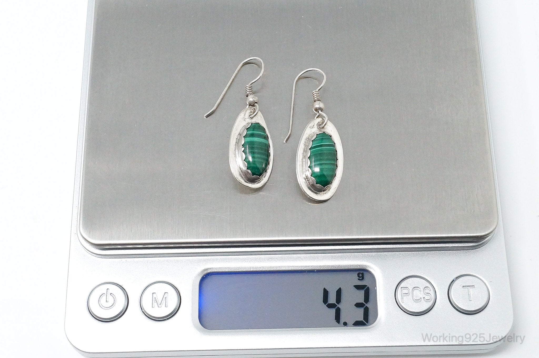 Vintage Native American BKS Malachite Sterling Silver Earrings