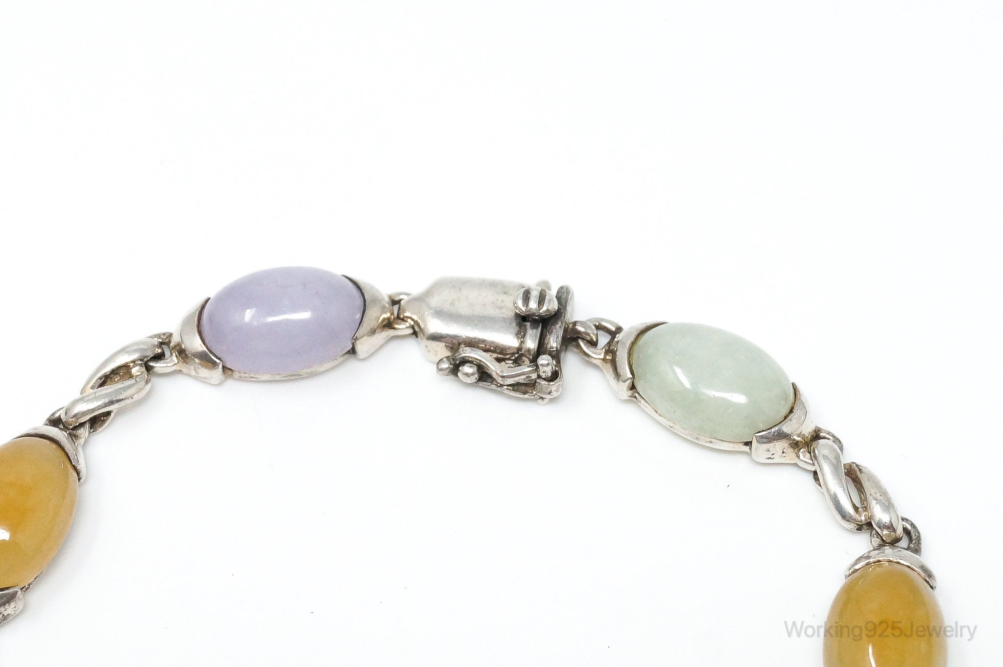 Vintage Multiple Jade Gems Sterling Silver Bracelet