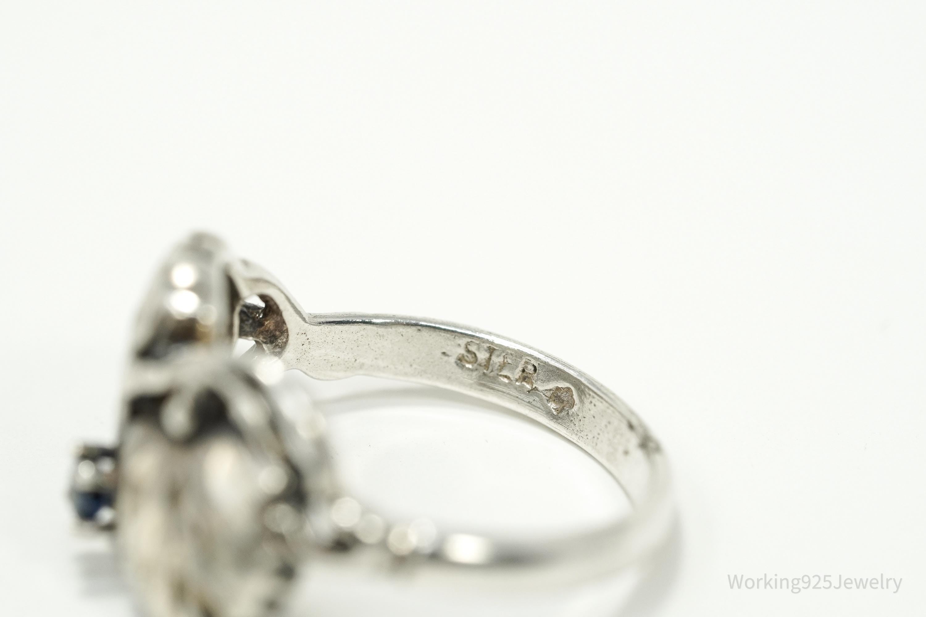 Vintage Sapphire Grape Leaf Sterling Silver Ring - Size 6