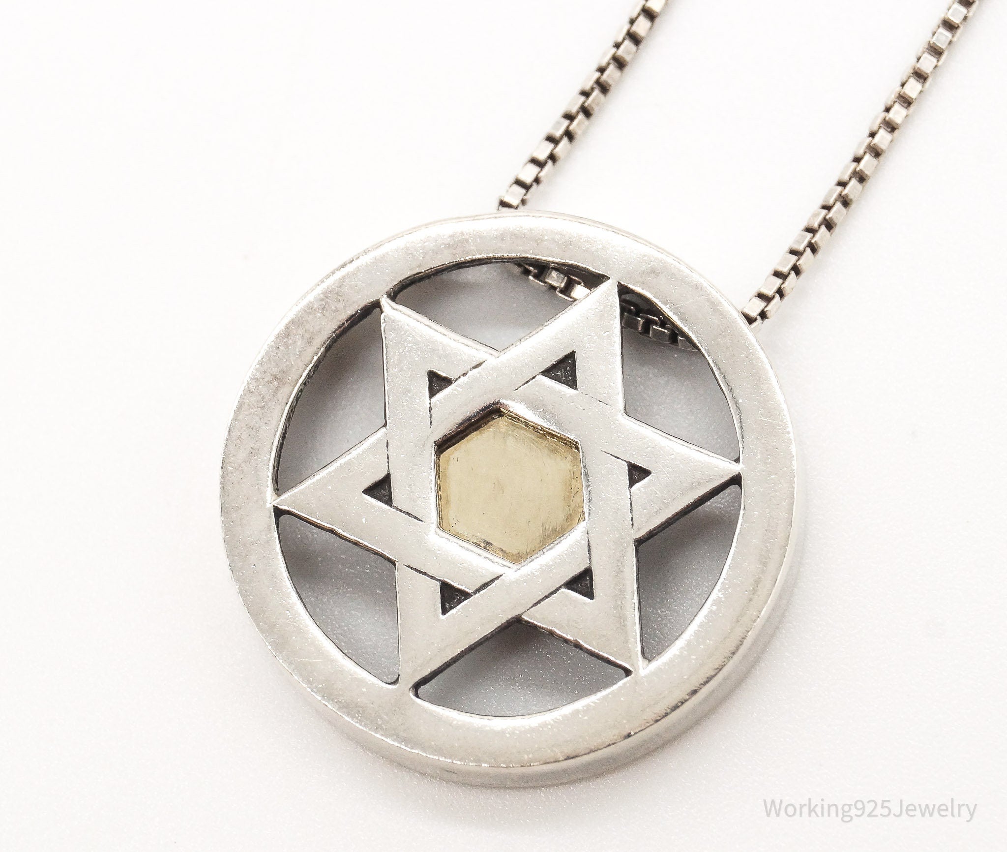 Vintage Star Of David Brass Copper Sterling Silver Necklace