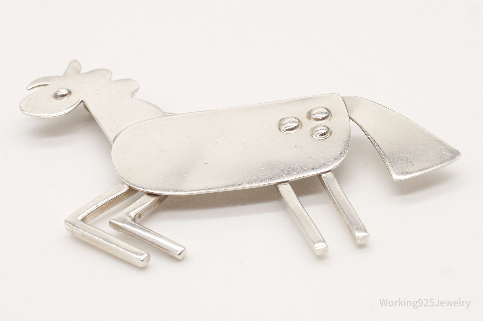 Vintage Modernist Horse Sterling Silver Brooch Pin