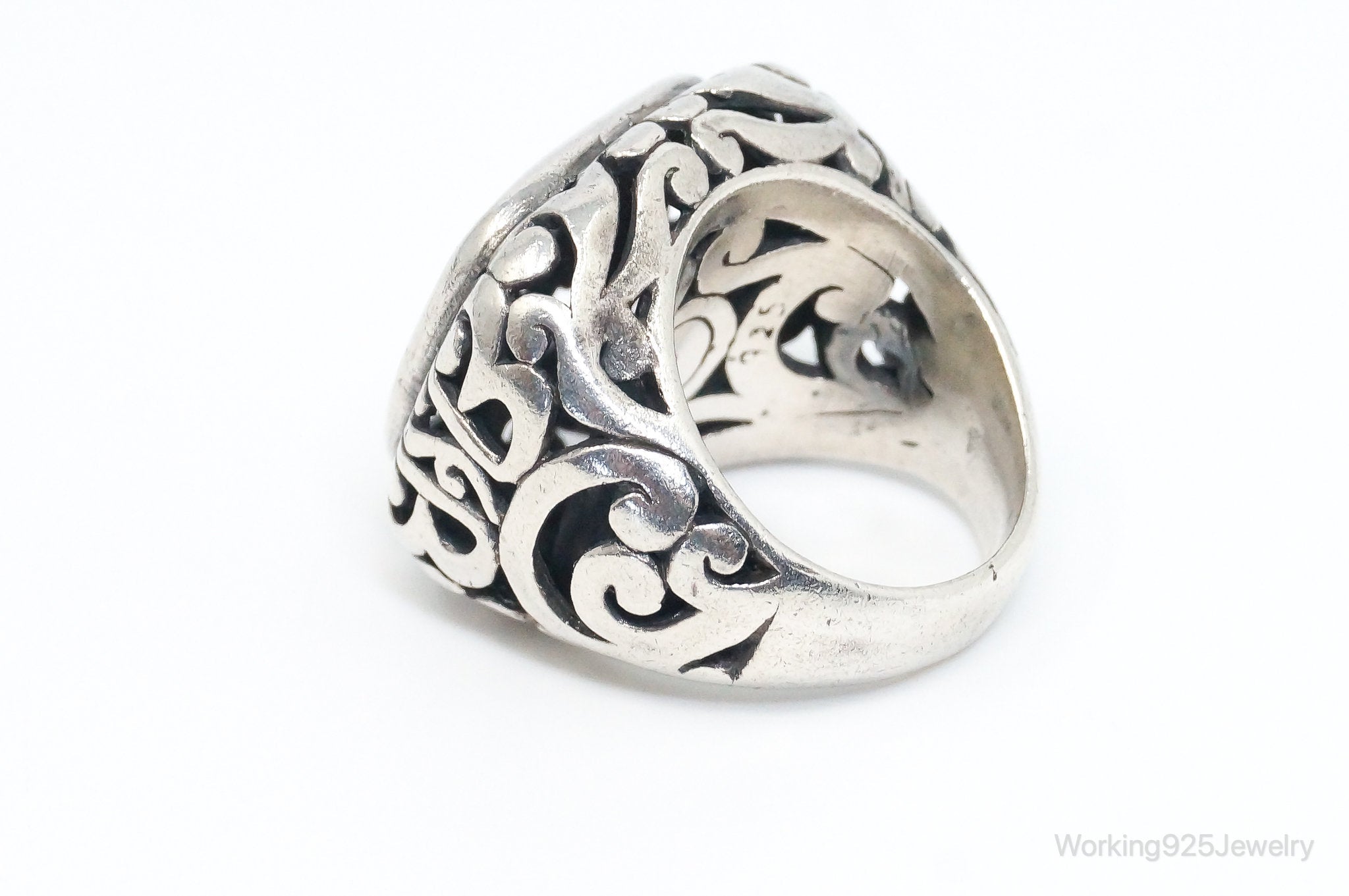 Vintage Tall Bali Style Scroll Swirls Sterling Silver Ring - Size 7