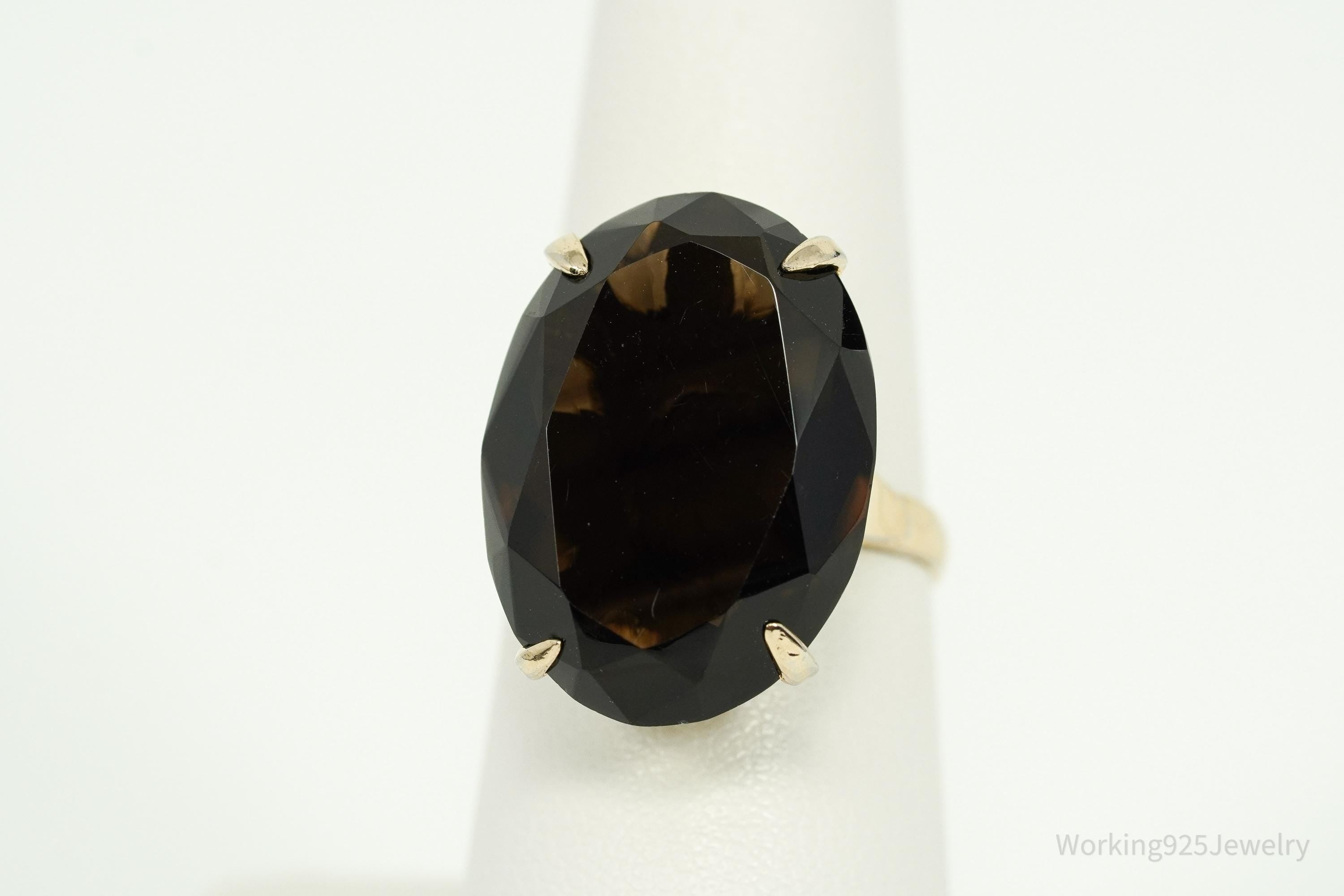 Antique Large Smoky Topaz Gold & Silver Ring - Size 7