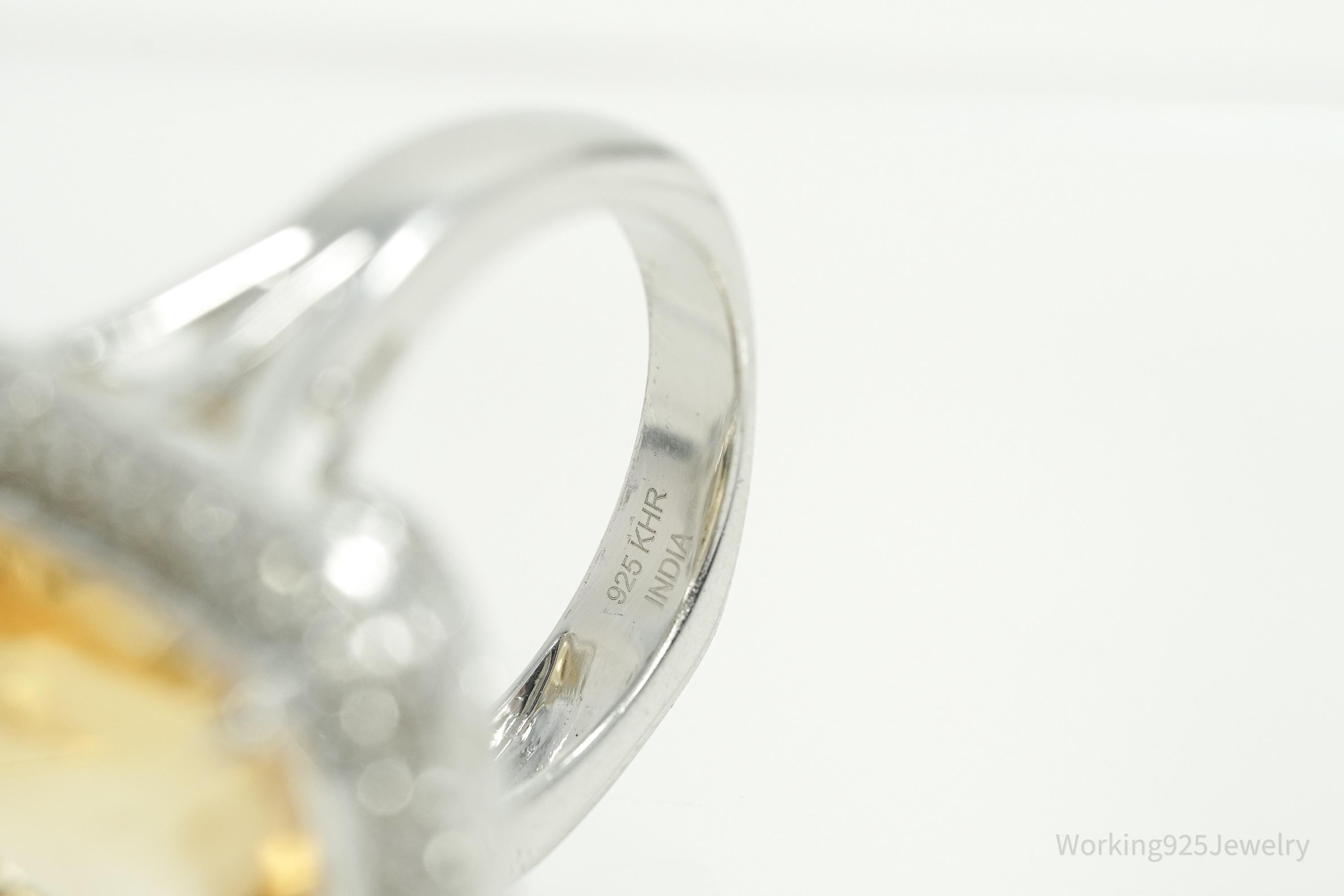 KHR Large Citrine & Cubic Zirconia Sterling Silver Ring Size 7.5