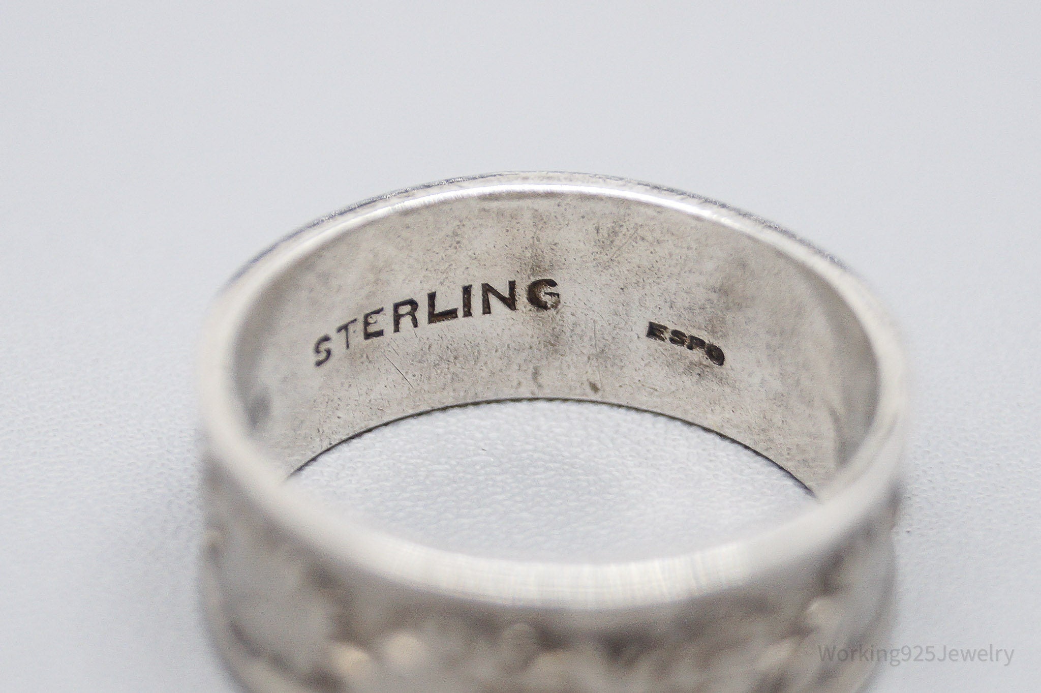 Vintage ESPO Leaves Pattern Sterling Silver Band Ring - Size 7.25