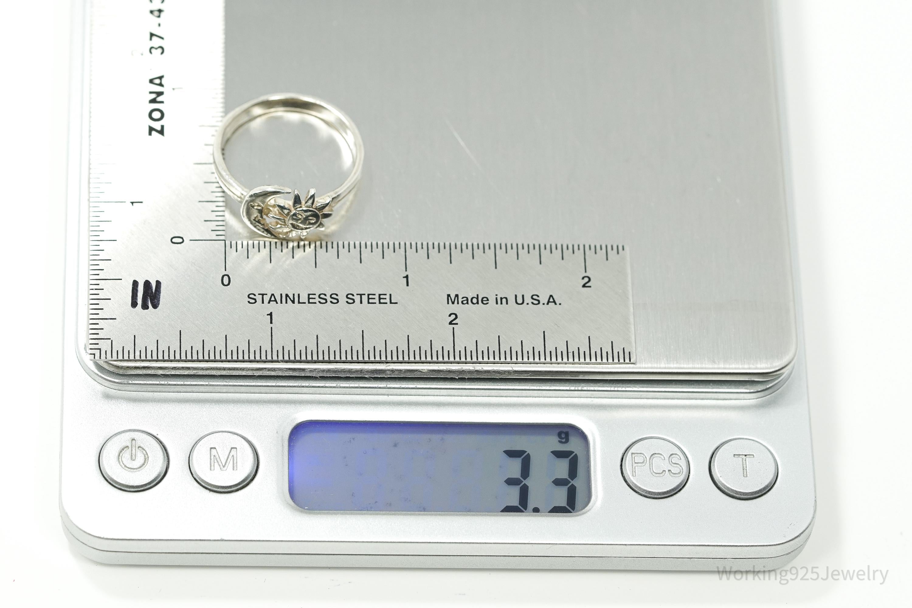 Vintage Sun & Moon Sterling Silver Ring - Size 9