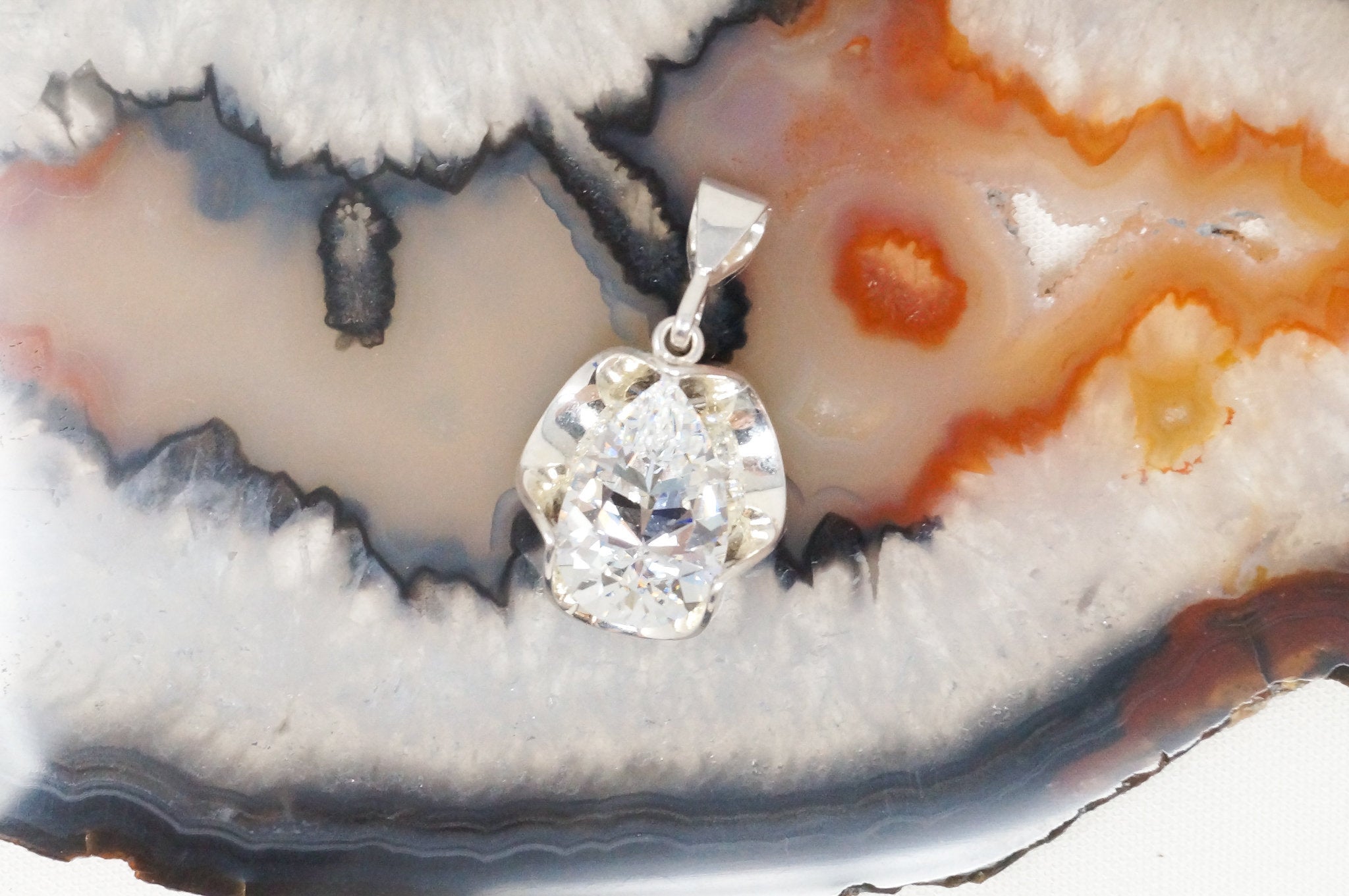 Vintage Southwestern Style Large Cubic Zirconia Stone Sterling Silver Pendant