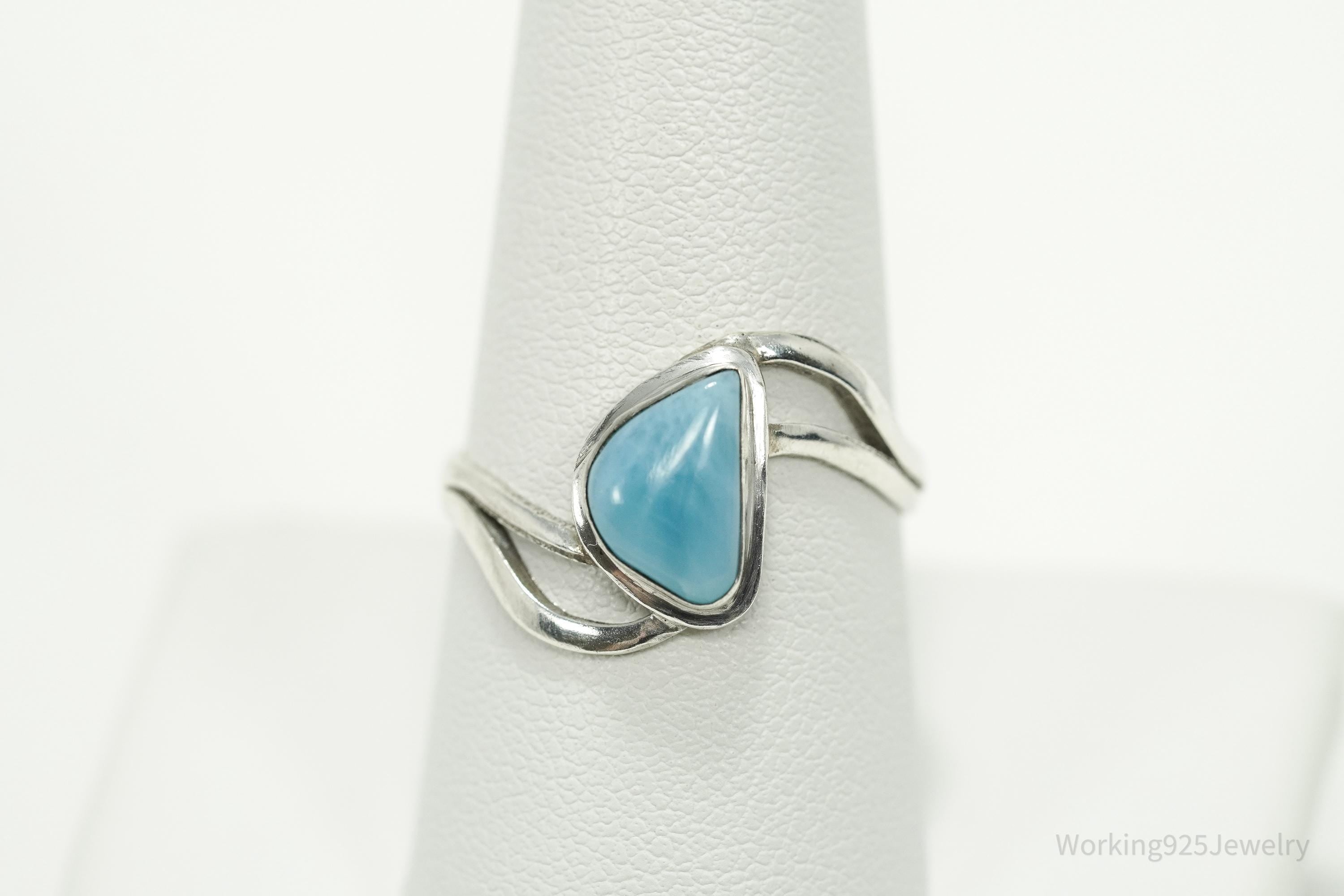 Vintage Blue Larimar Silver Ring - Size 9