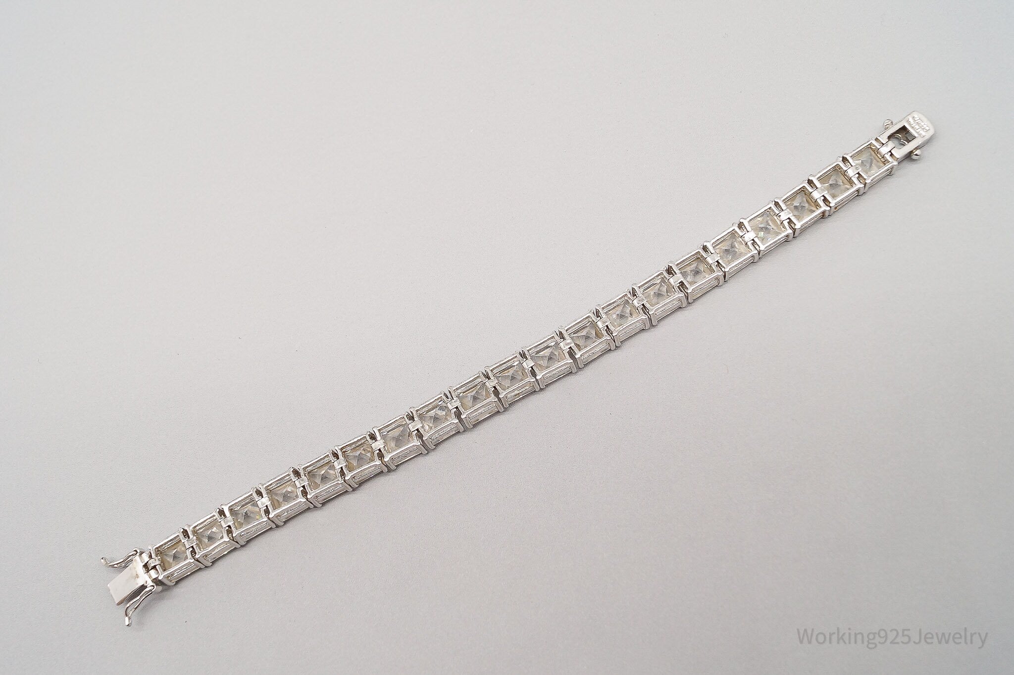 Vintage Large Cubic Zirconia Sterling Silver Tennis Bracelet - 8 1/8"