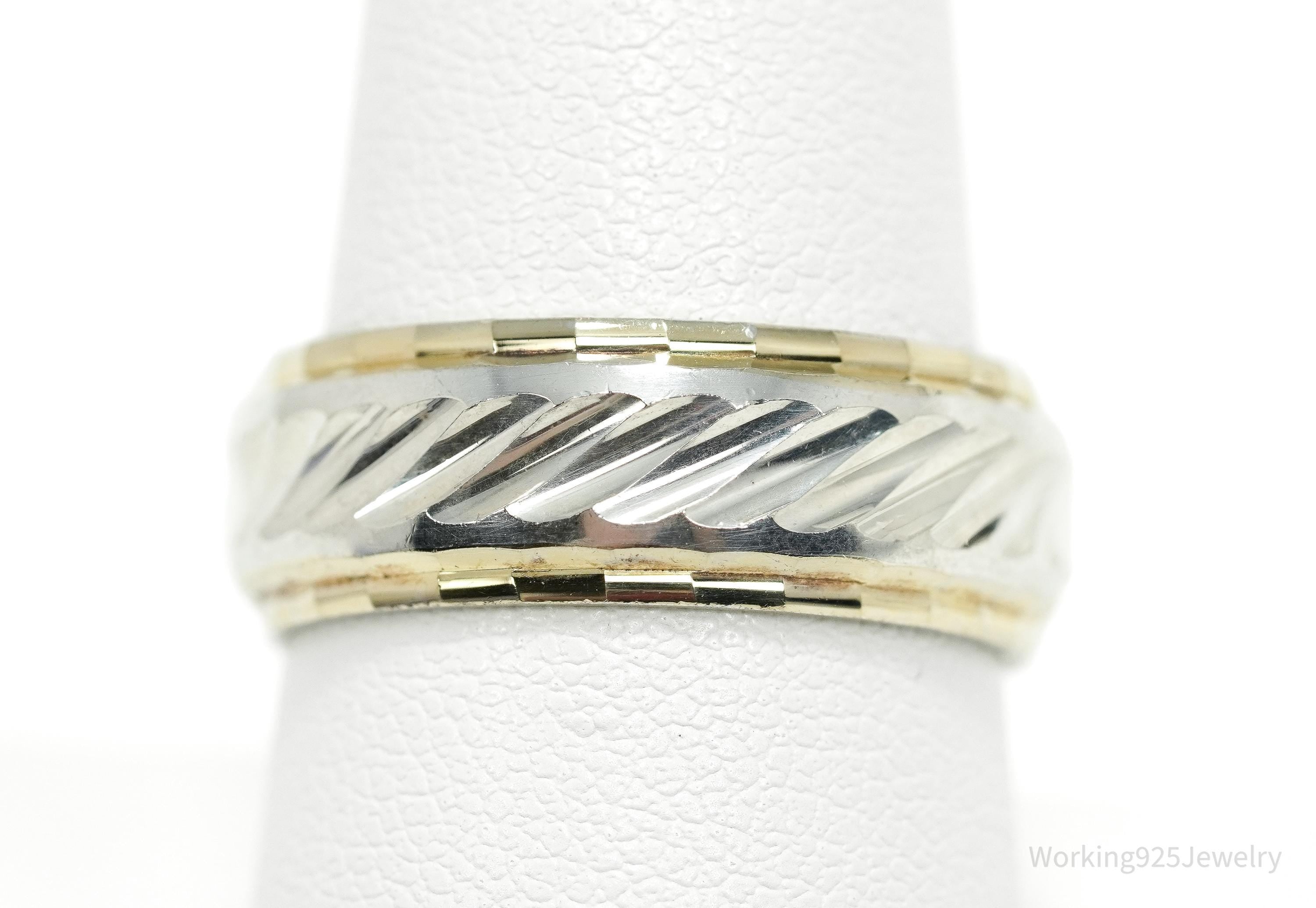 Vintage Italian Designer Milor Gold Vermeil Sterling Silver Band Ring - Size 8.75