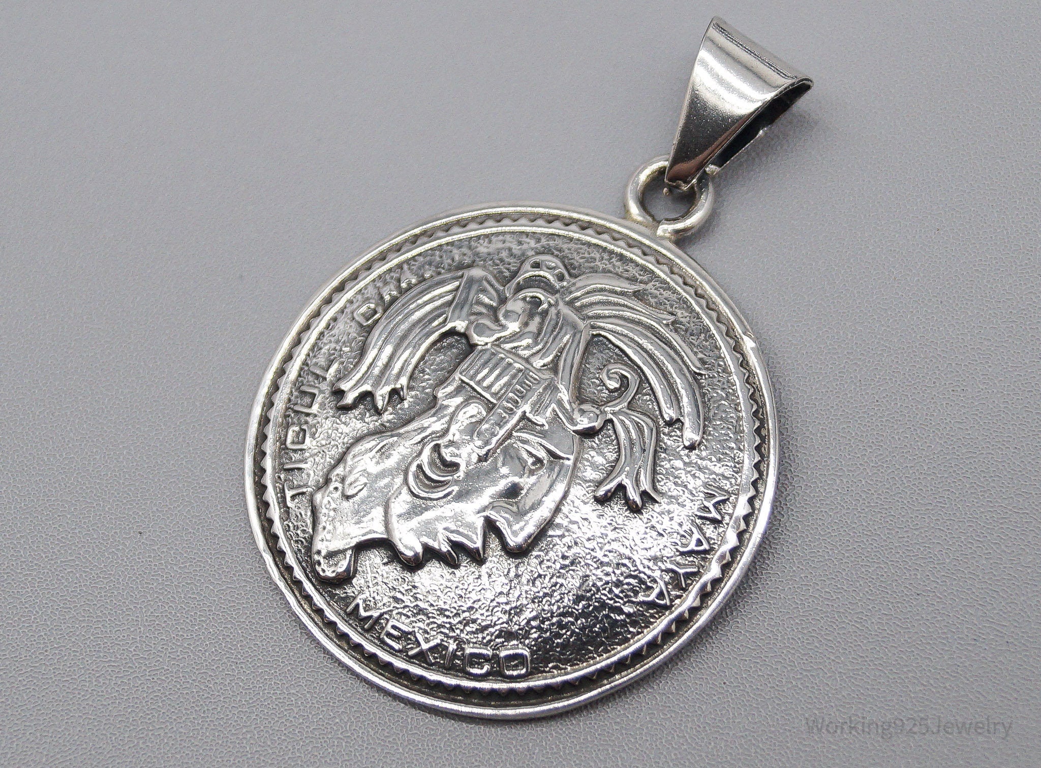 Large Vintage Mexico Mayan Warrior Sterling Silver Pendant