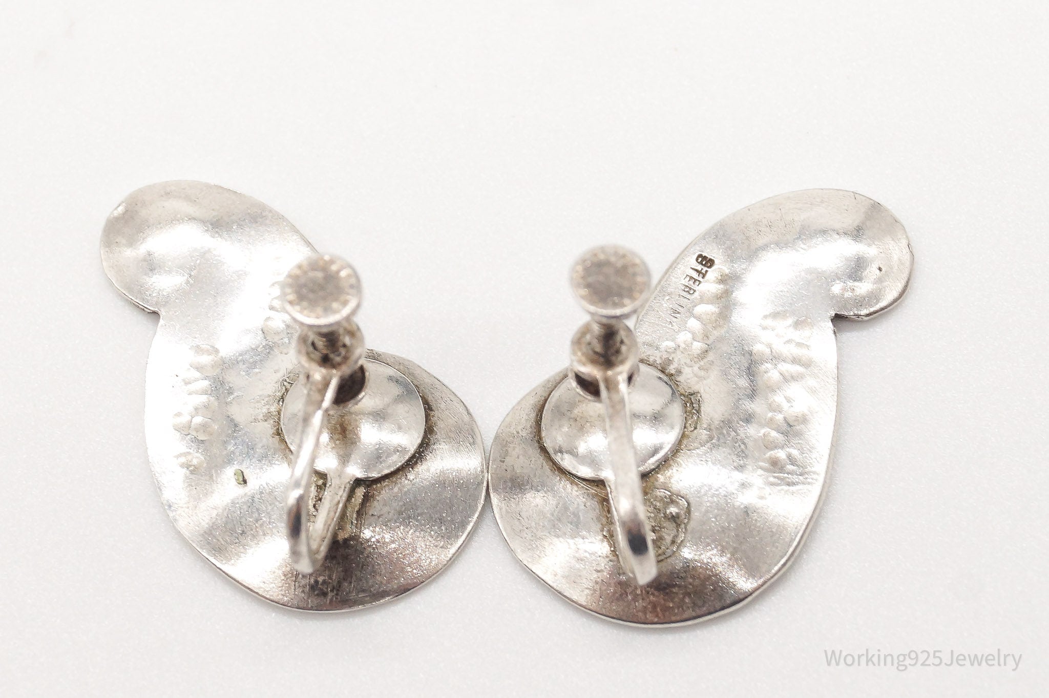 Vintage Midcentury Modernist Enamel Sterling Silver Screw Back Earrings