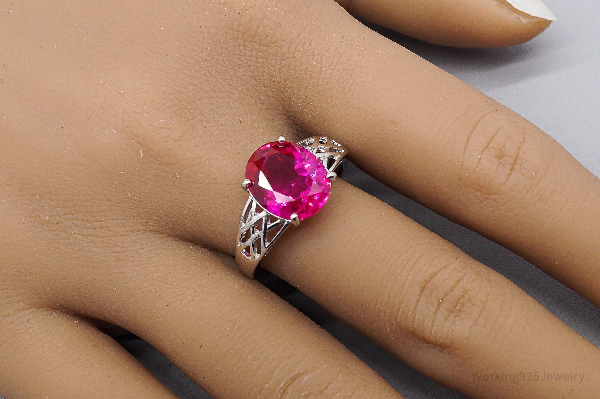 JTV BBJ Lab Ruby Rhodium Over Sterling Silver Ring - Size 9.75