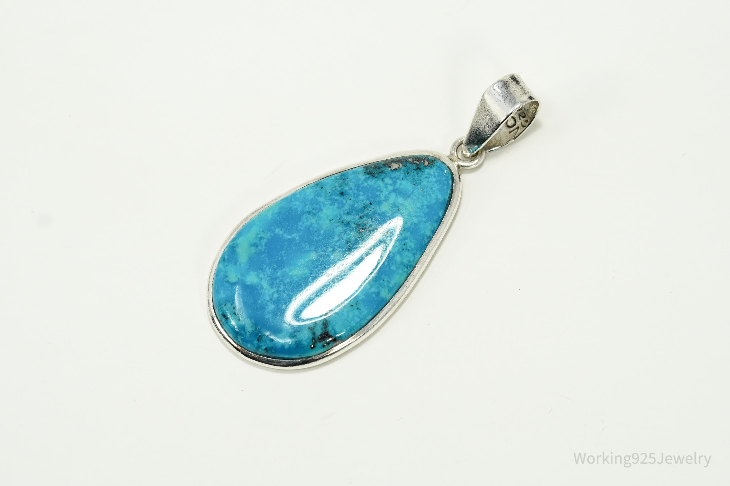 Large Vintage Turquoise Sterling Silver Pendant