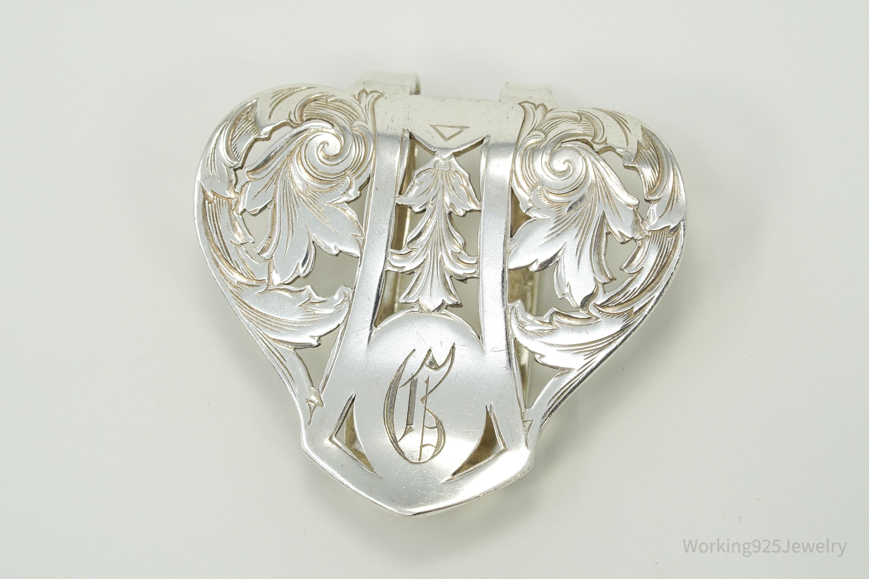 Antique Designer Webster Initial Sterling Silver Napkin Money Clip