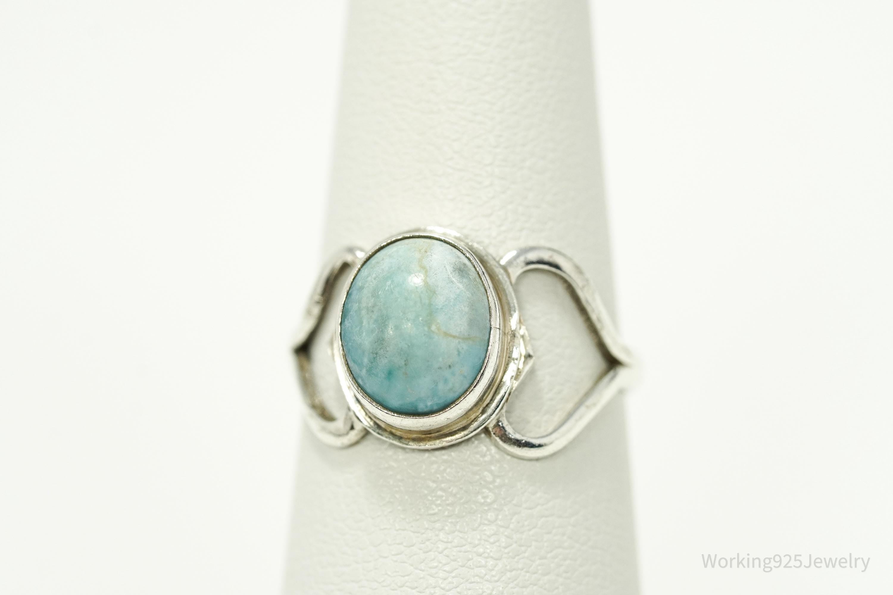 Vintage Blue Larimar Modernist Style Sterling Silver Ring - Size 6.25
