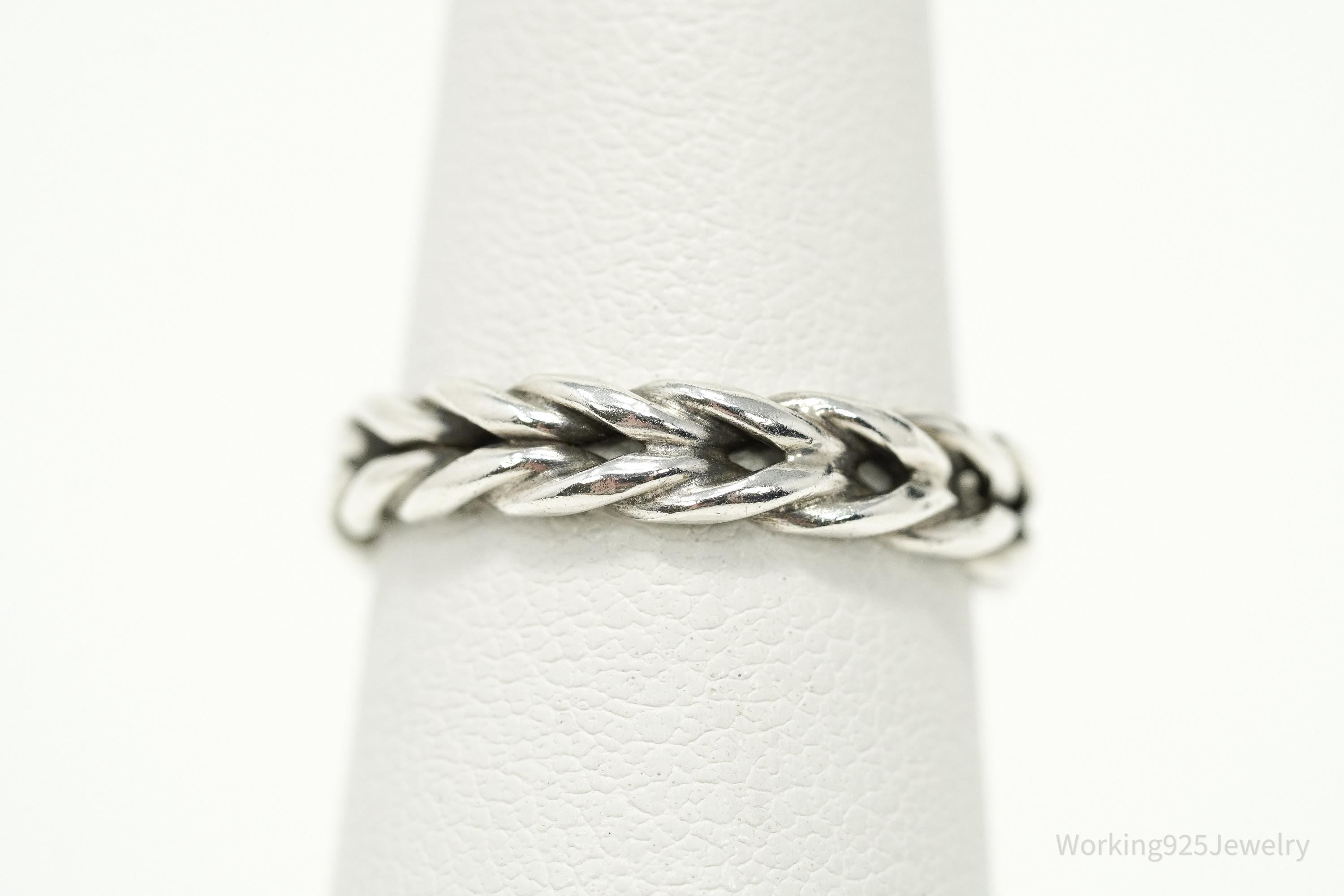 Vintage Weave Braid Rope Silver Band Ring - Size 5.75