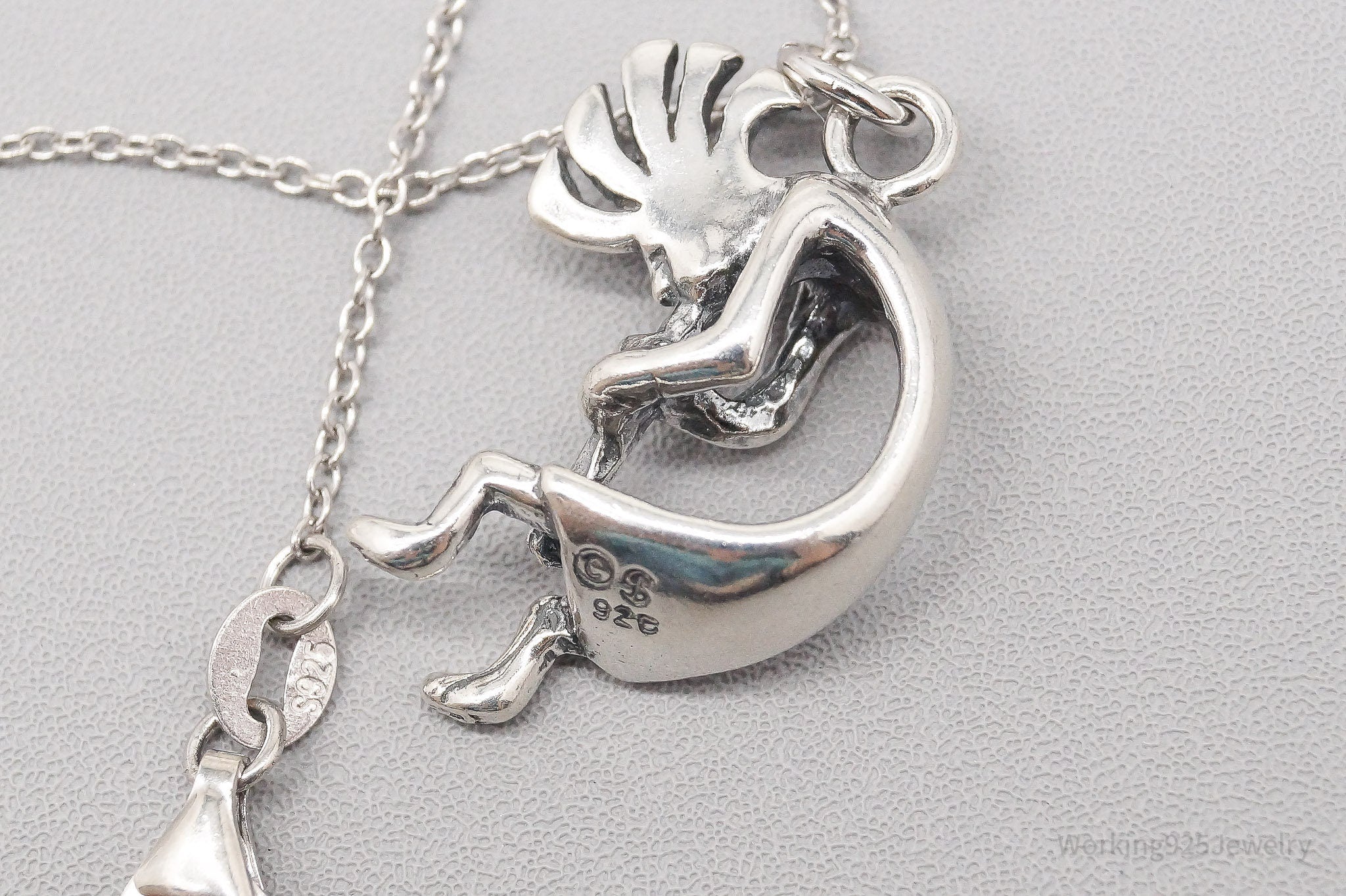 Vintage Native America Dancing Kokopelli Sterling Silver Necklace - 18"