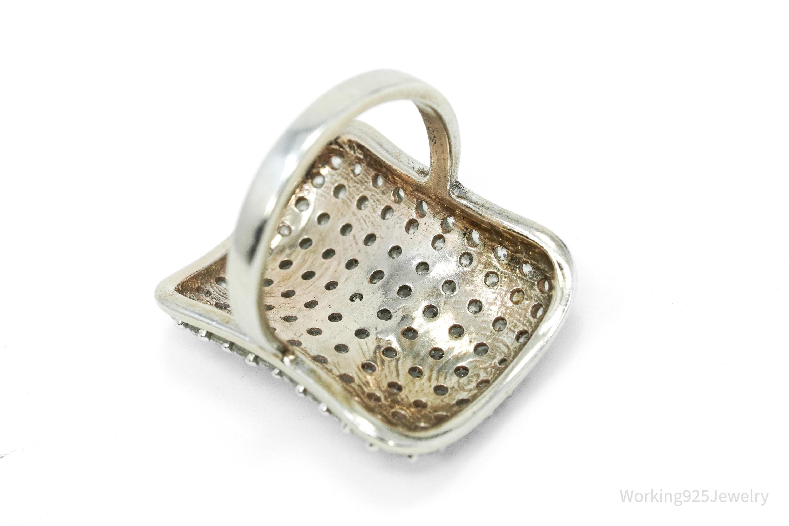 Vintage SJD Cubic Zirconia Sterling Silver Band Ring - Size 6.75