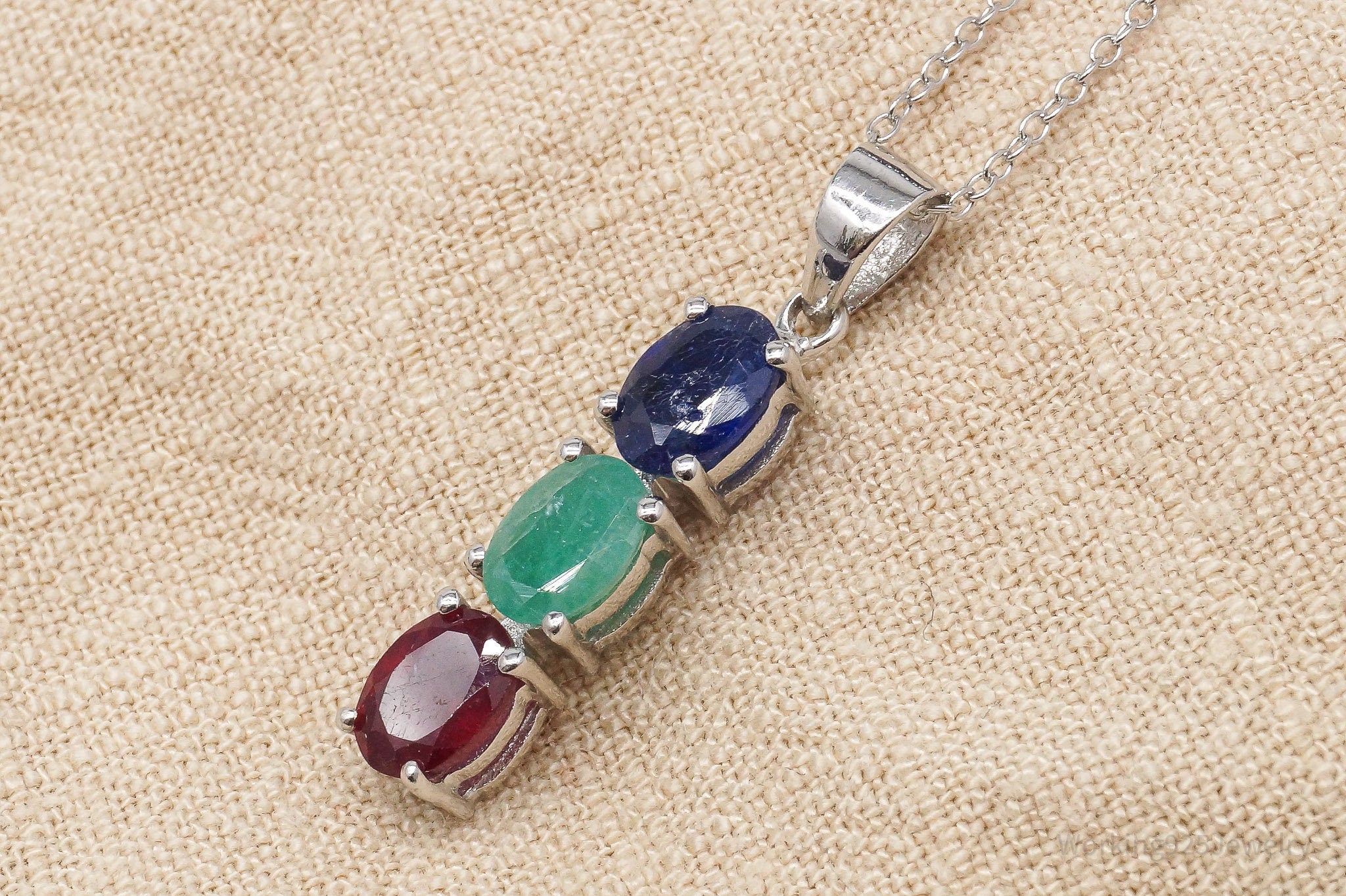JTV's TGGC Ruby Emerald Sapphire Sterling Silver Necklace 18"