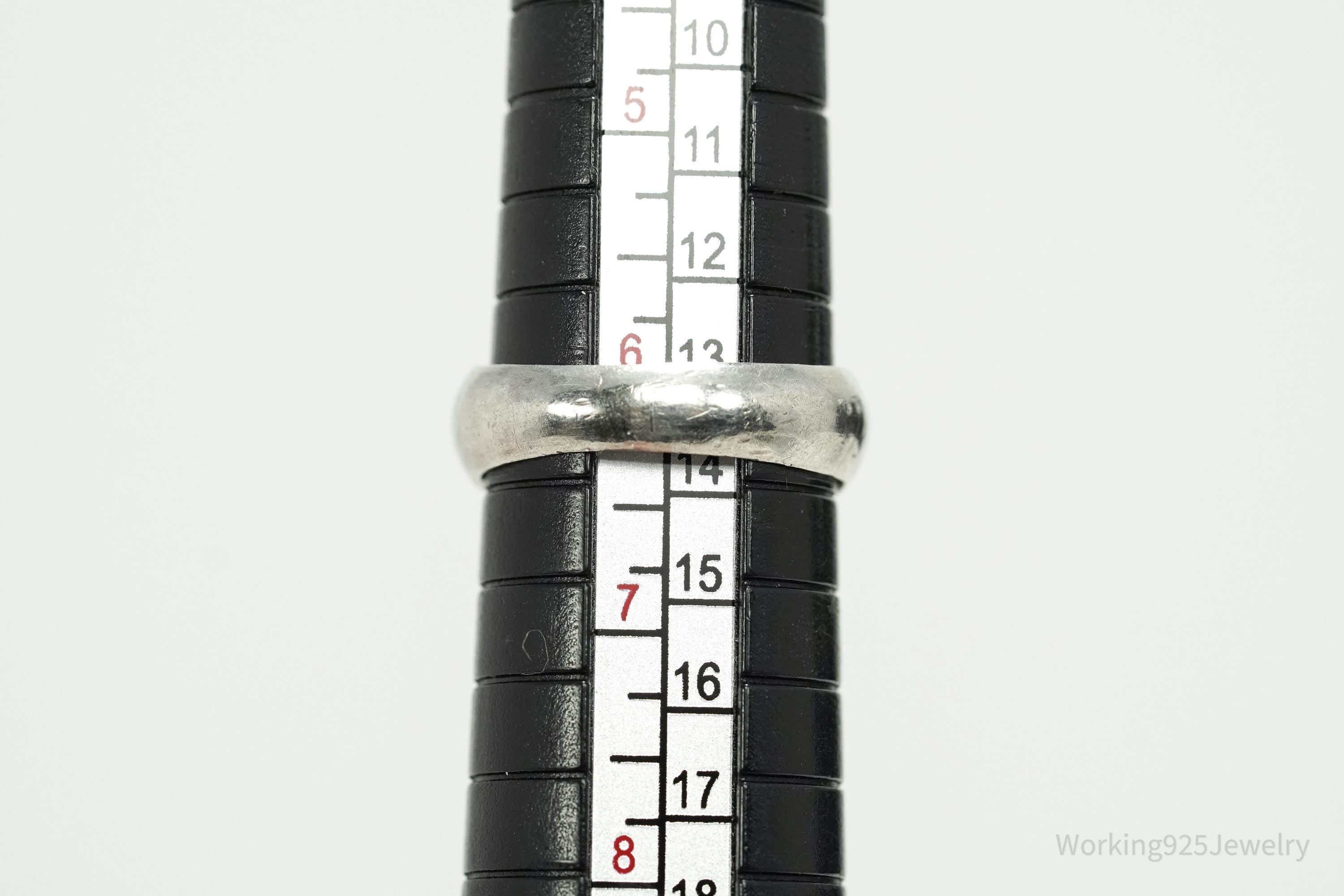 Antique Vintage Tigers Eye Gold Wash Silver Ring - Size 6.25