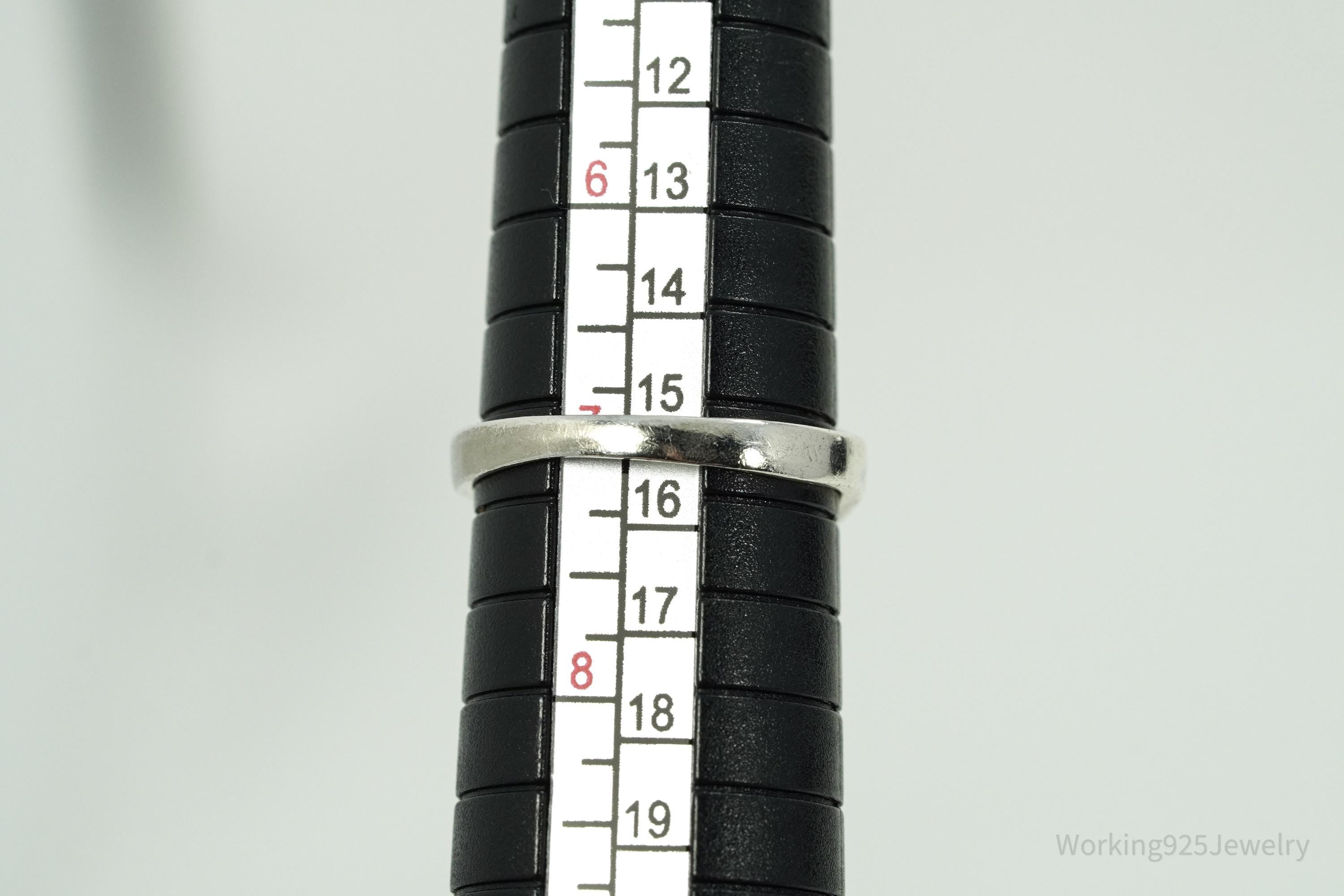 Vintage Peace Sign Sterling Silver Rhodium Plated Ring - Size 7