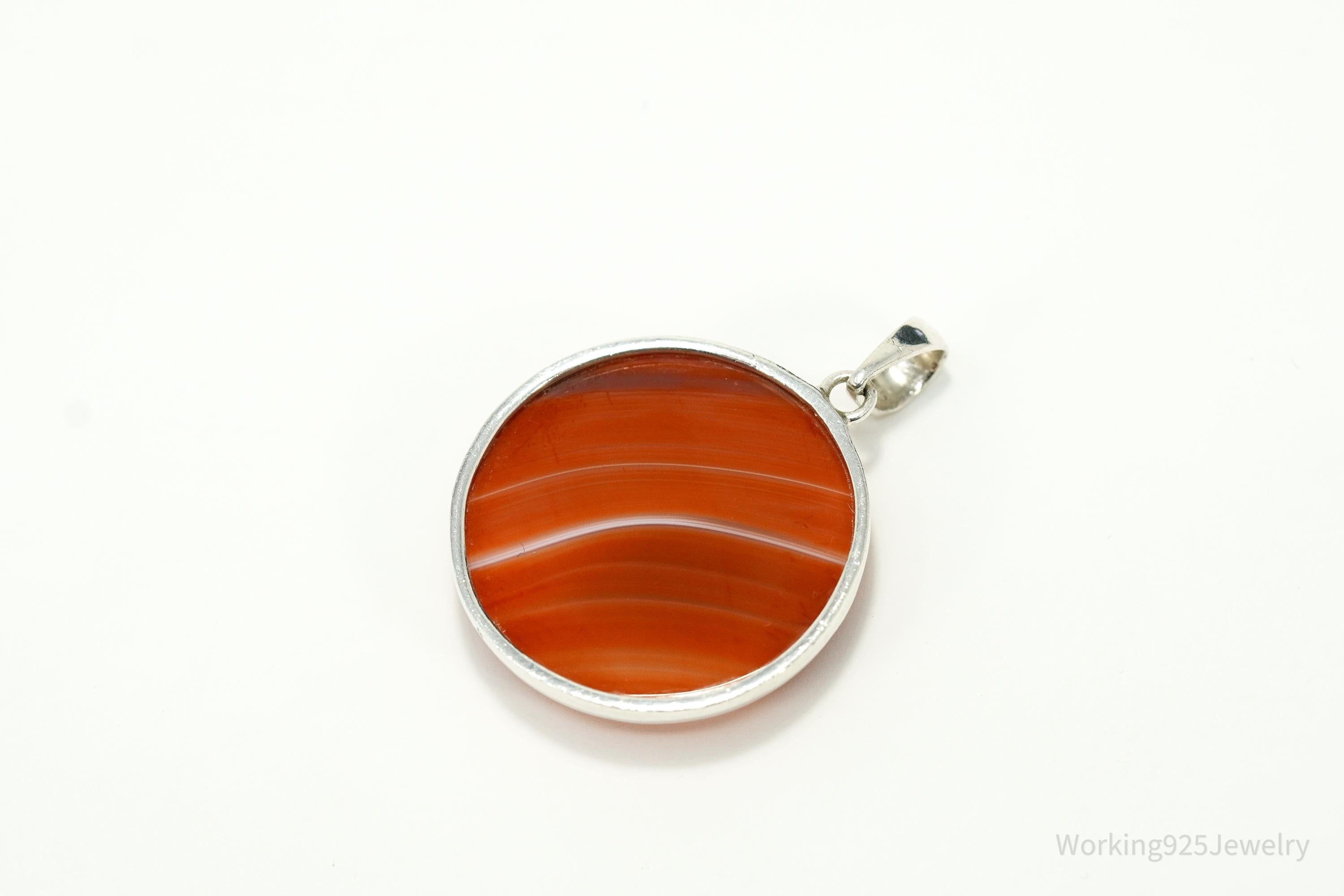 Large Vintage Red Agate Sterling Silver Pendant