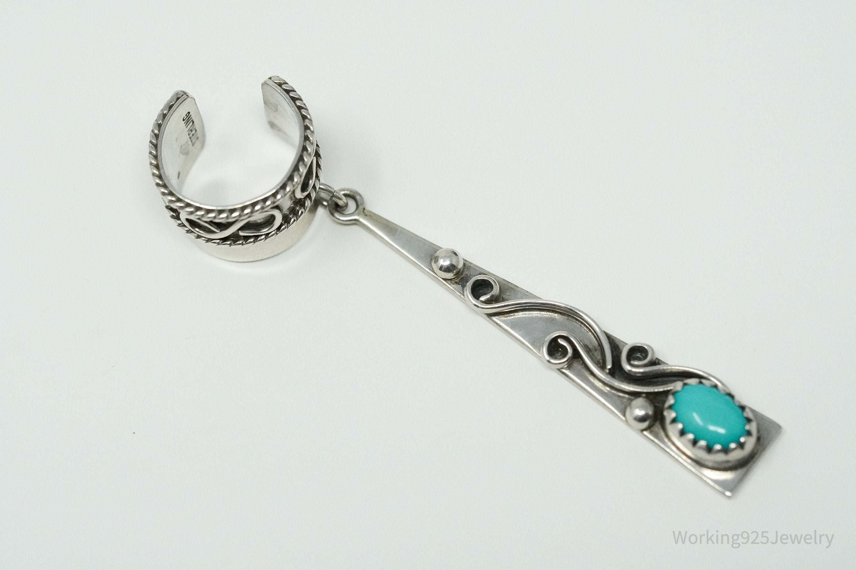 Vintage Turquoise Western Style Sterling Silver Ear Cuff