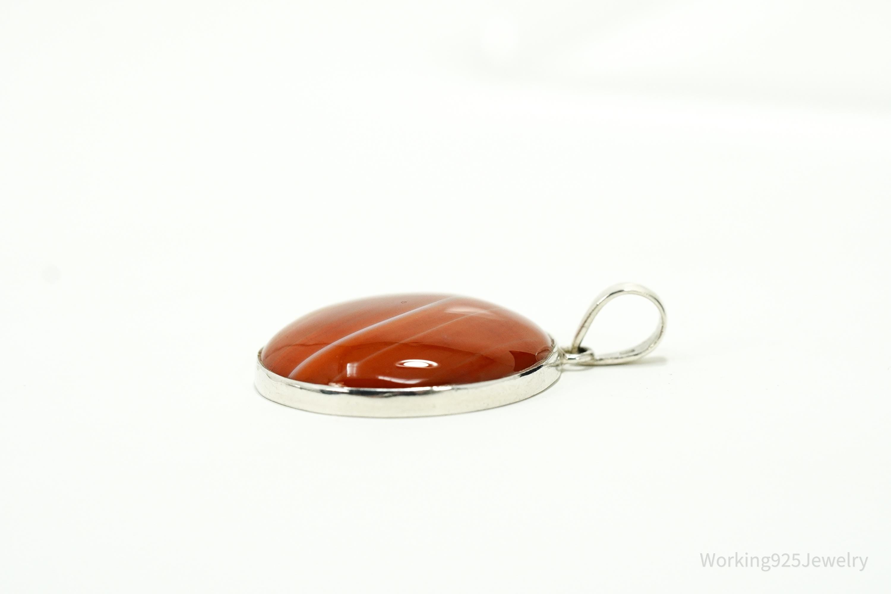 Large Vintage Red Agate Sterling Silver Pendant
