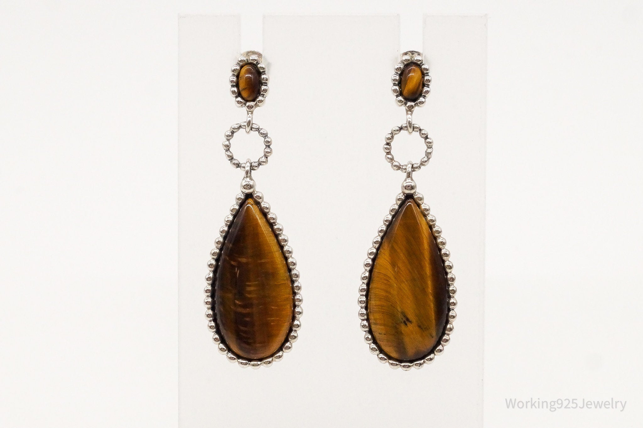 Vintage Tigers Eye Beaded Design Sterling Silver Earrings