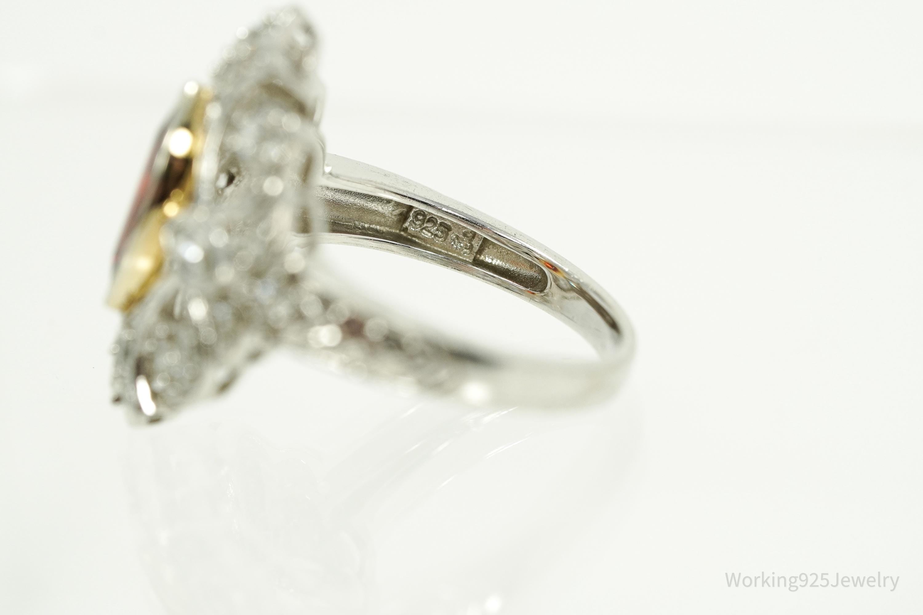 Vintage Garnet & White Zircon Sterling Silver Ring - Size 7