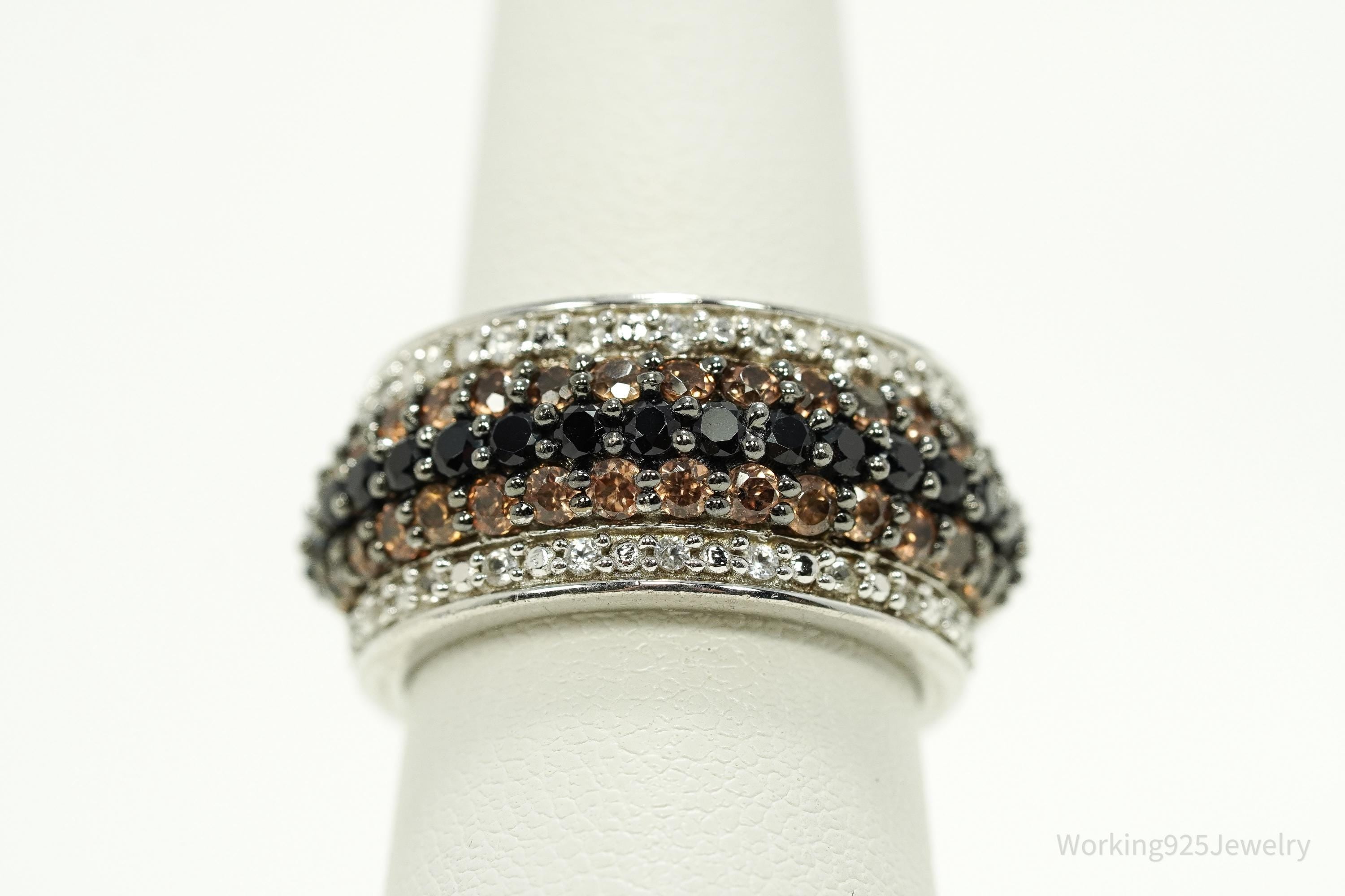 Designer Black Spinel, Citrine, & Cubic Zirconia Sterling Silver Ring Size 6.25