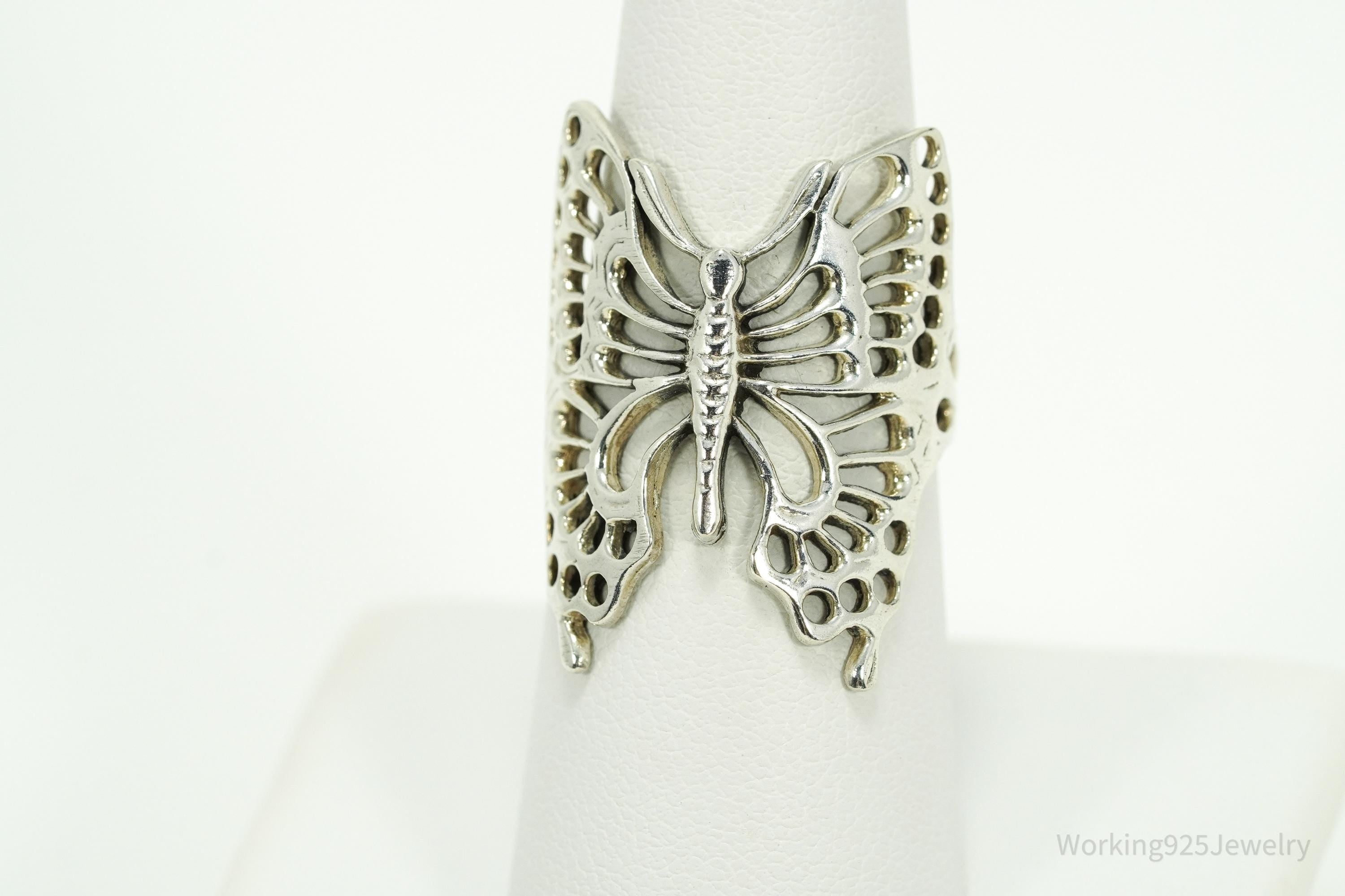 Vintage Large Butterfly Sterling Silver Ring - Size 7.75