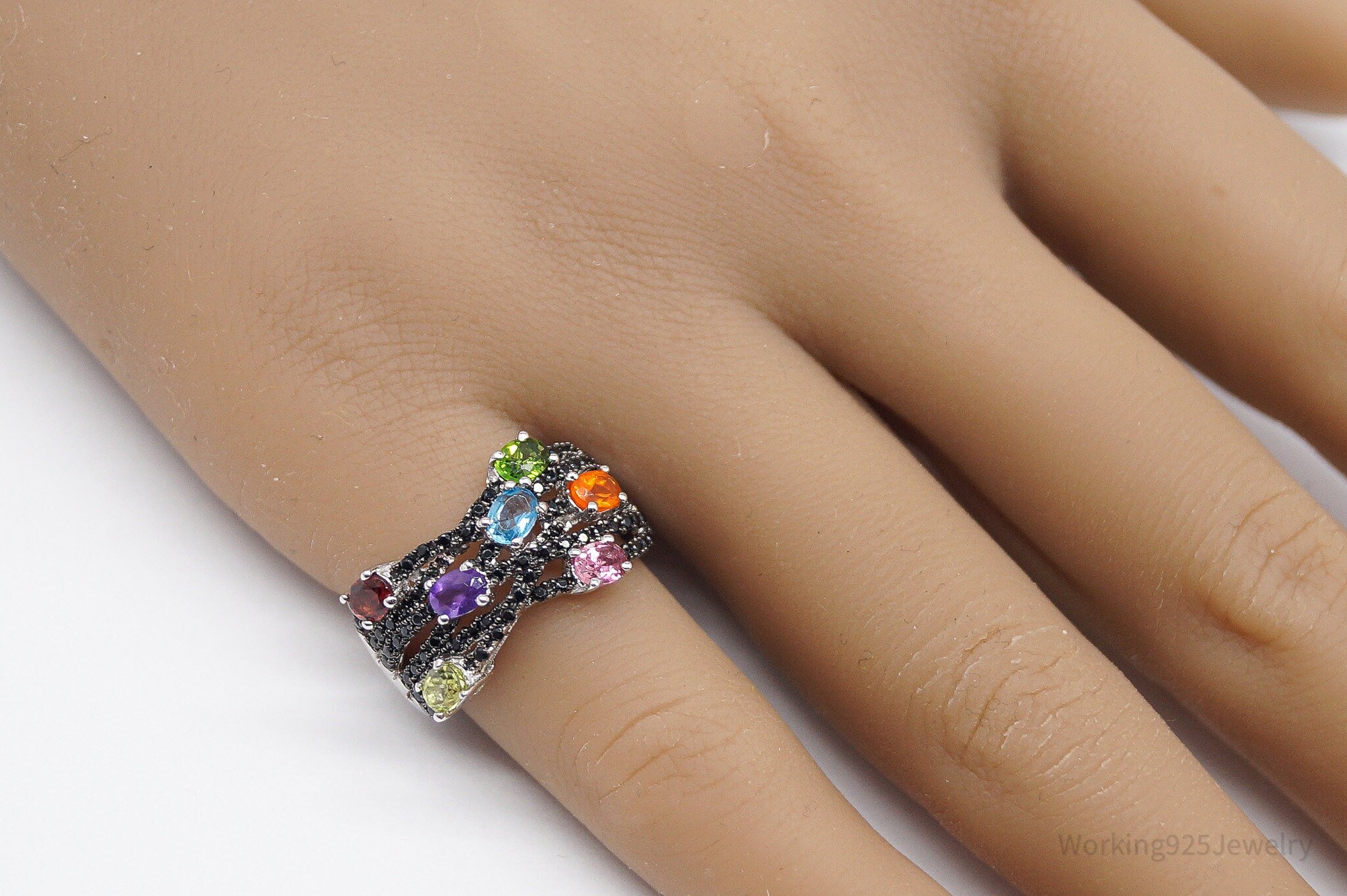 Multi Gemstone Sterling Silver Ring - Size 6